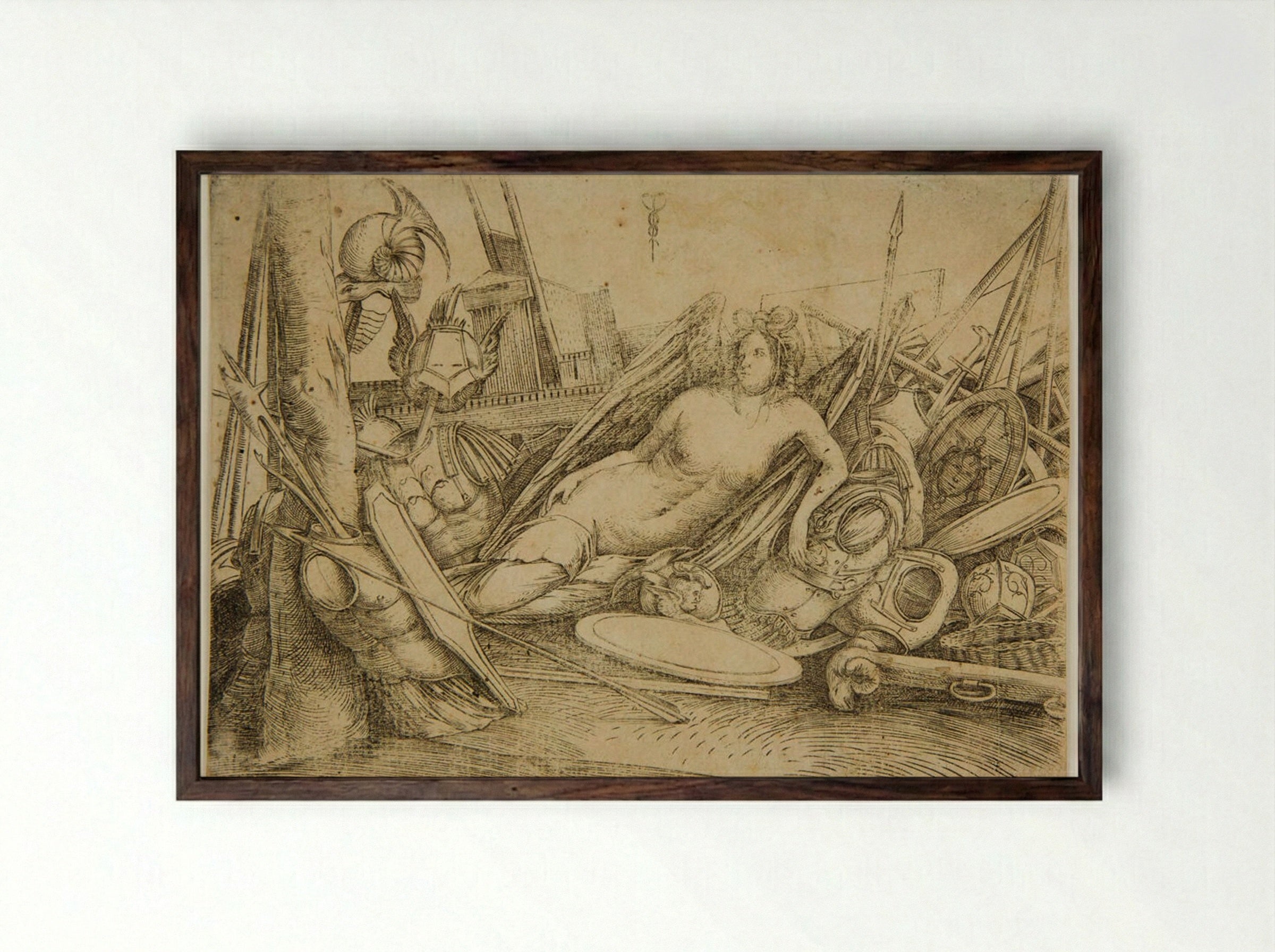 Victory Reclining Among Trophies - Jacopo de' Barbari - Framed Print Dark Wood