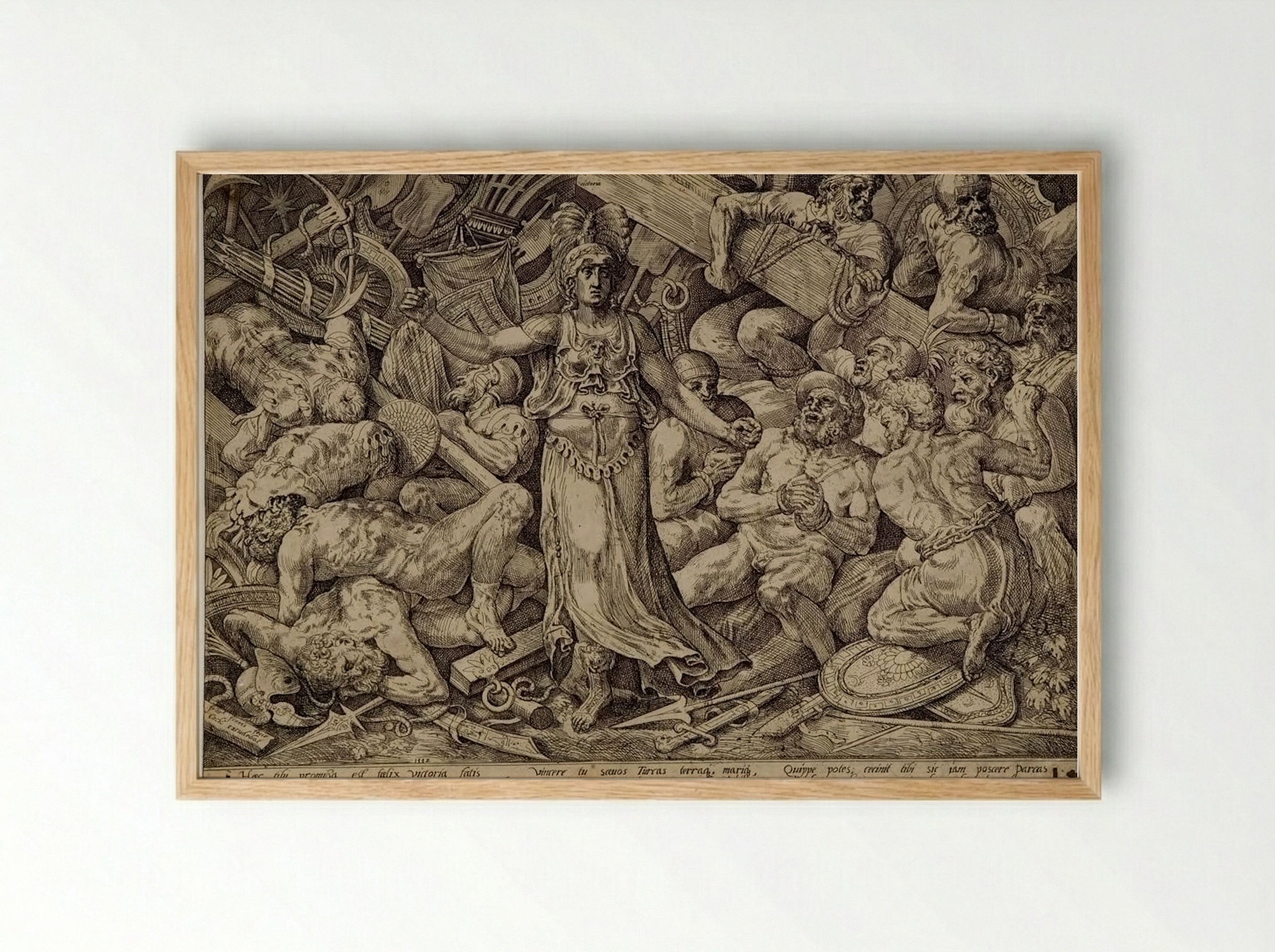 Victory Surrounded by Corpses, Prisoners, and Trophies - Frans Floris - Framed Print Wood