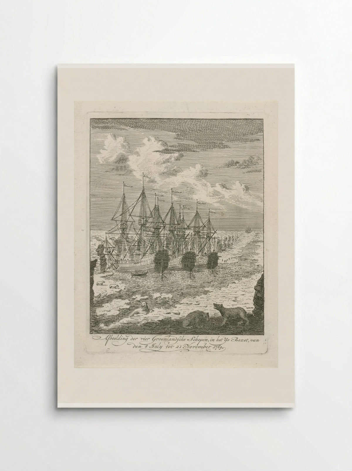Vier Groenlandse schepen vast in het ijs - Cornelis van Noorde - Poster