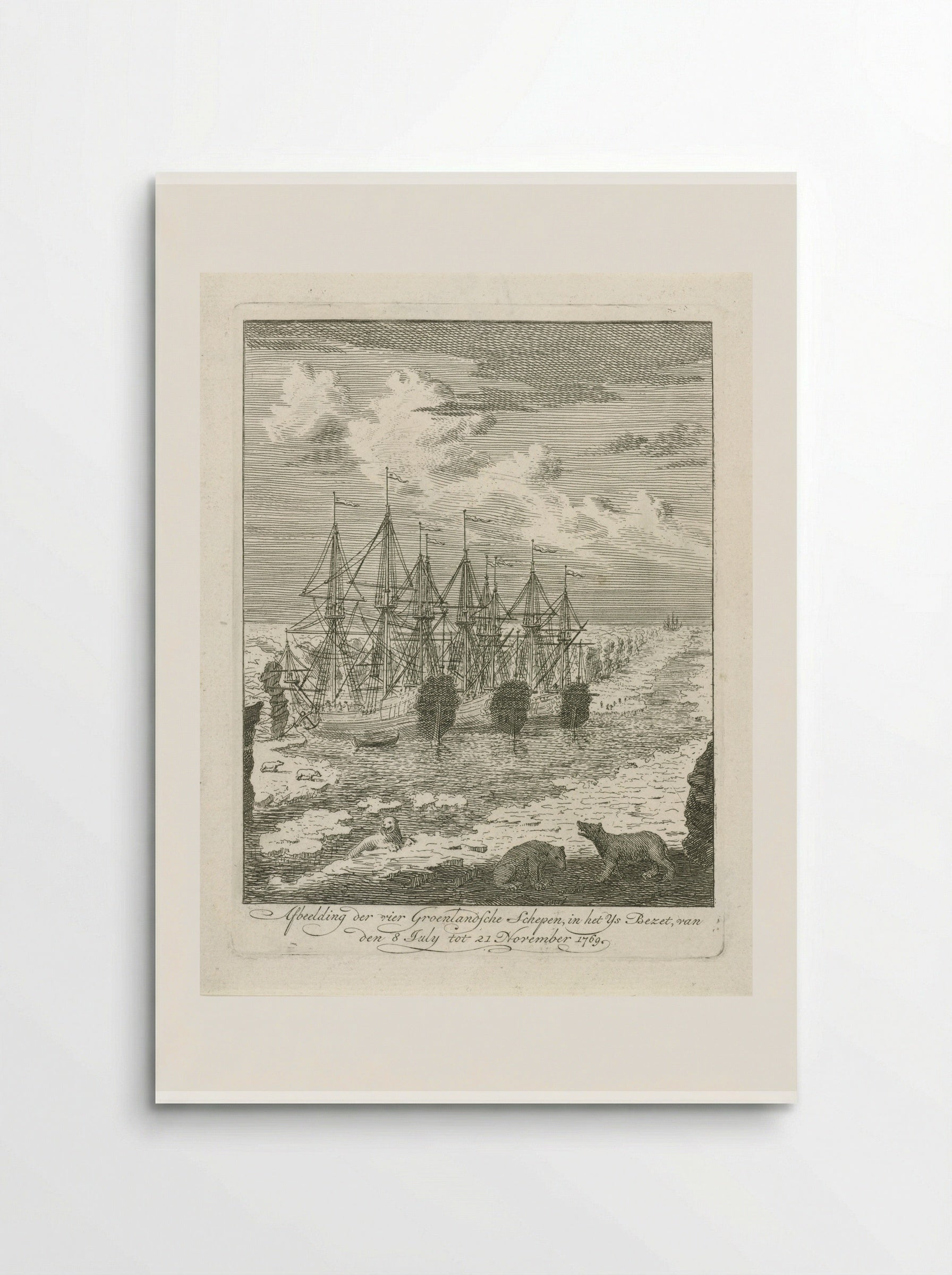 Vier Groenlandse schepen vast in het ijs - Cornelis van Noorde - Poster