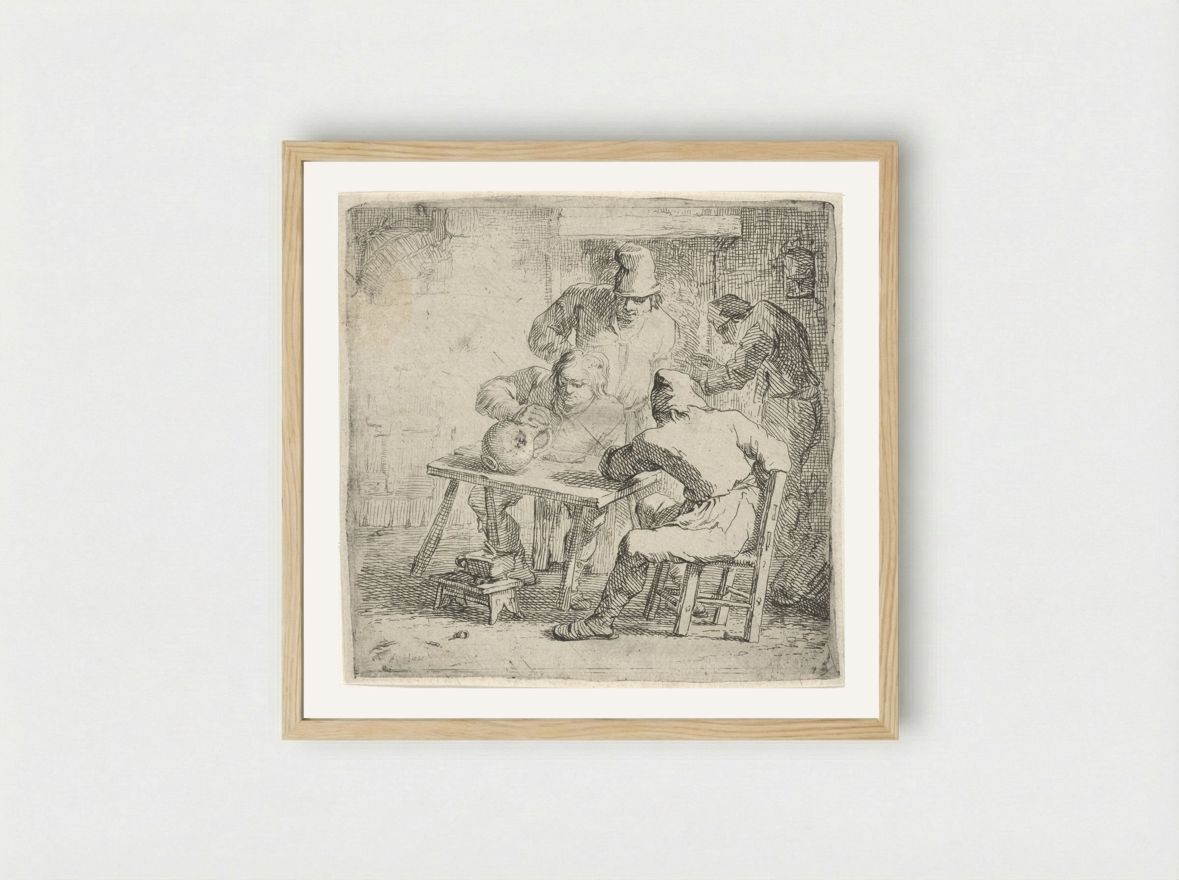 Vier boeren in een interieur - Arnold Houbraken - Framed Print Wood