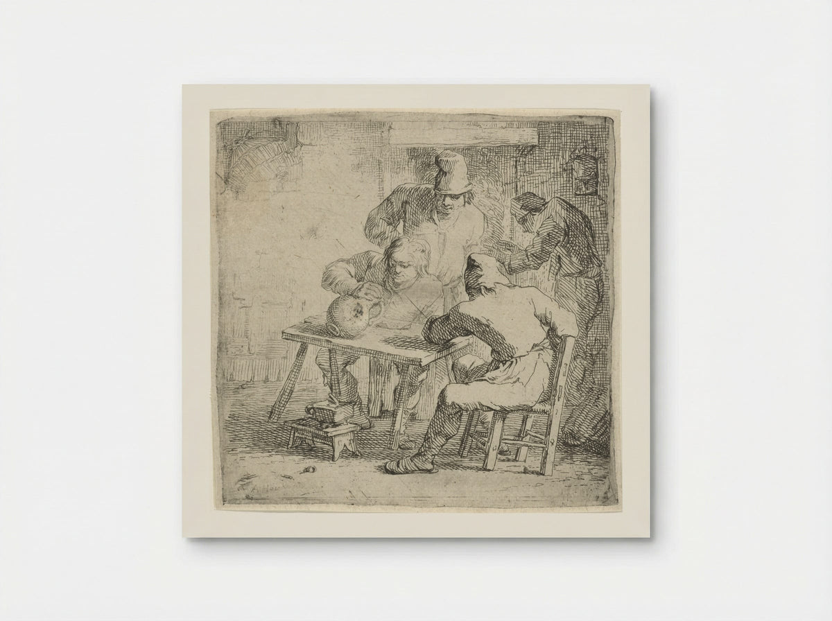 Vier boeren in een interieur - Arnold Houbraken - Poster