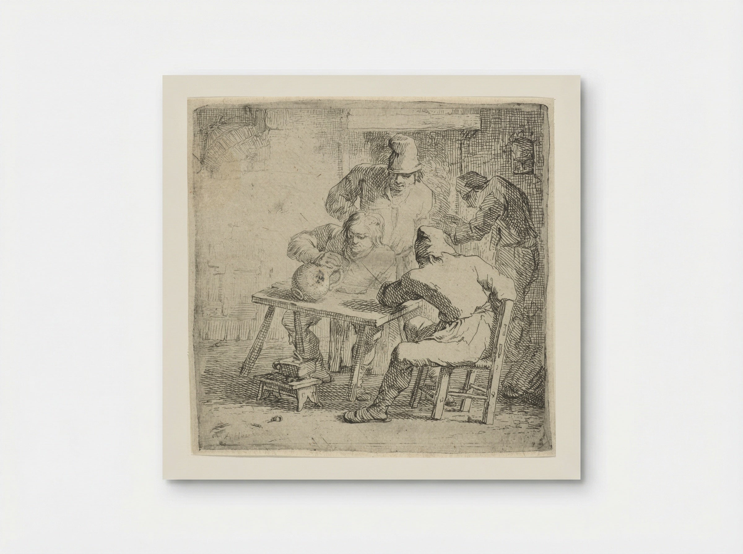 Vier boeren in een interieur - Arnold Houbraken - Poster
