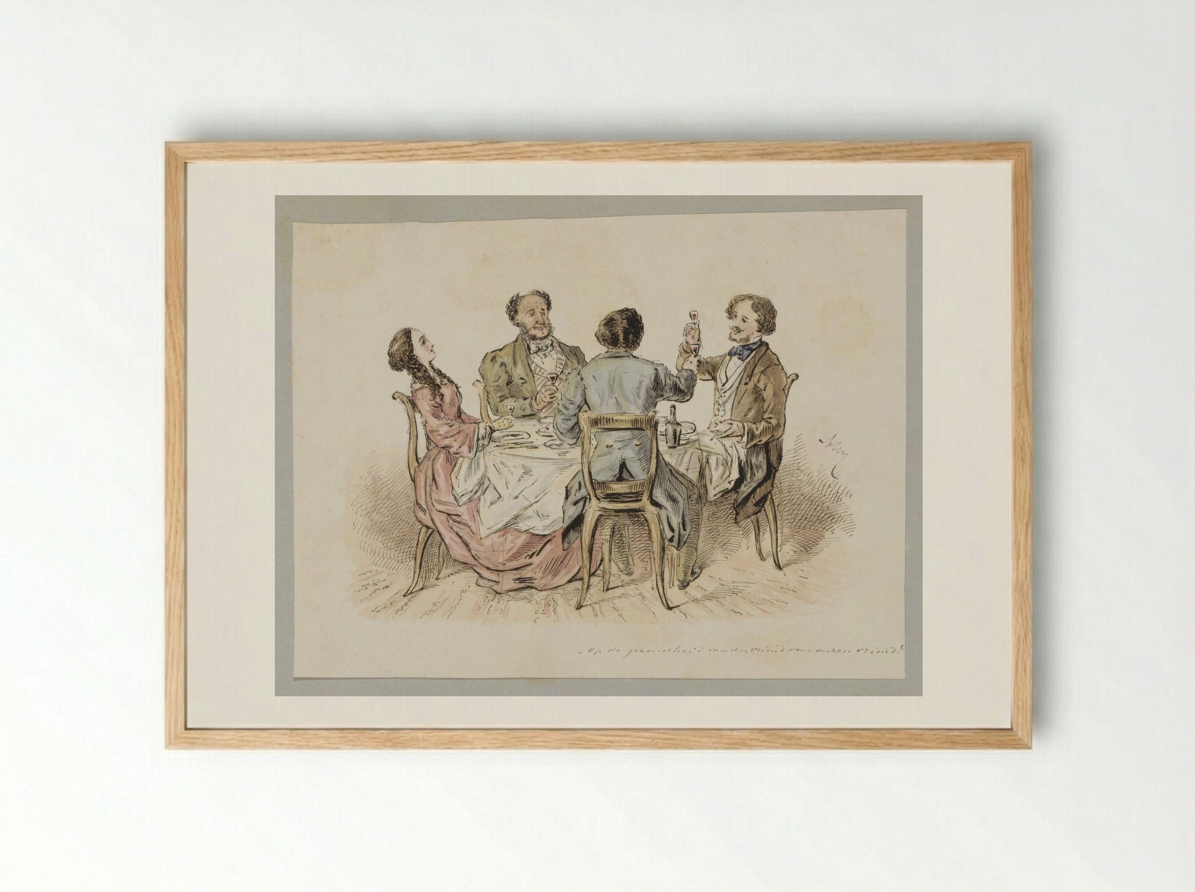 Vier figuren die een toost uitbrengen aan een tafel - Alexander Ver Huell - Framed Print Wood