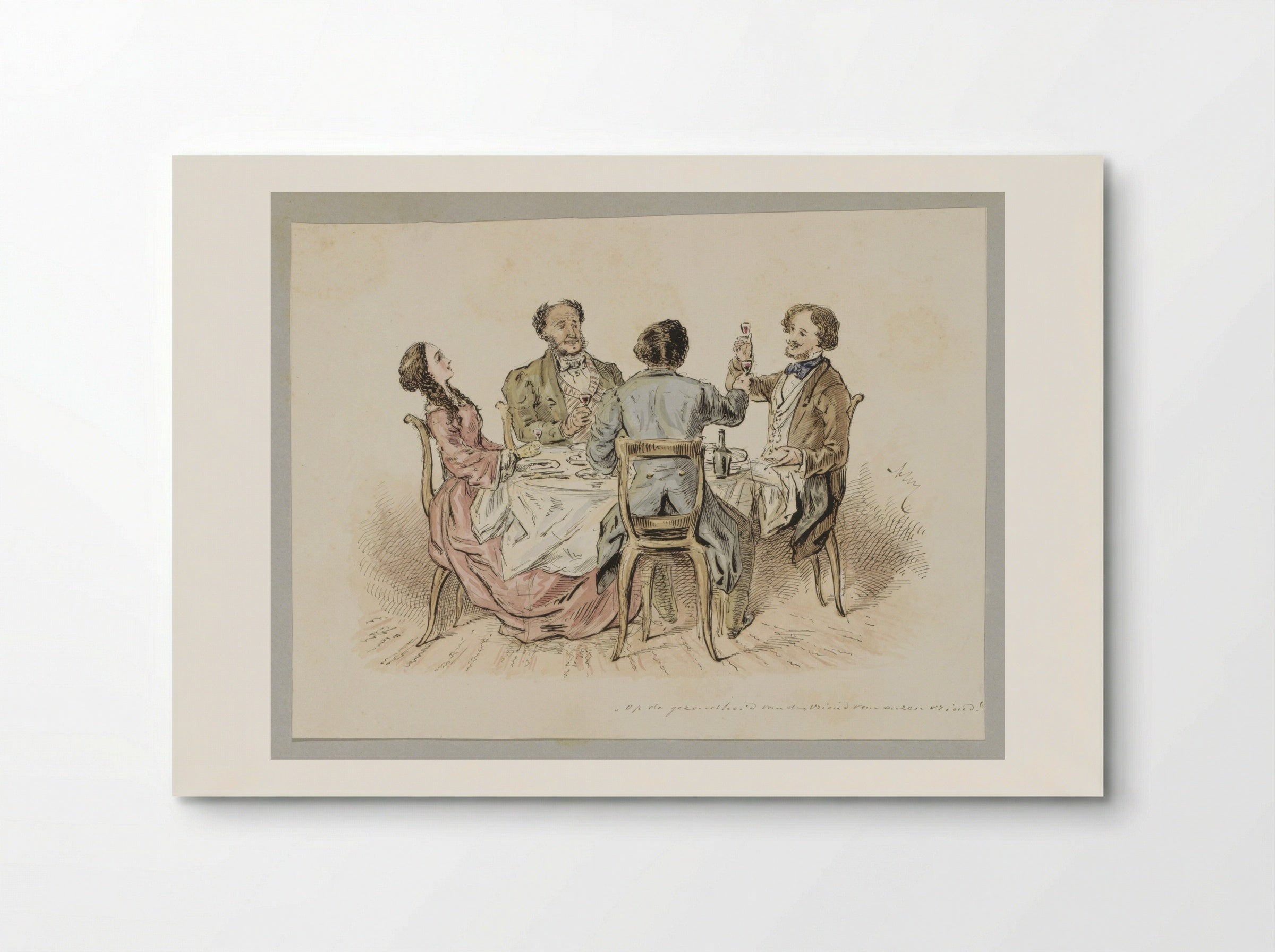 Vier figuren die een toost uitbrengen aan een tafel - Alexander Ver Huell - Poster