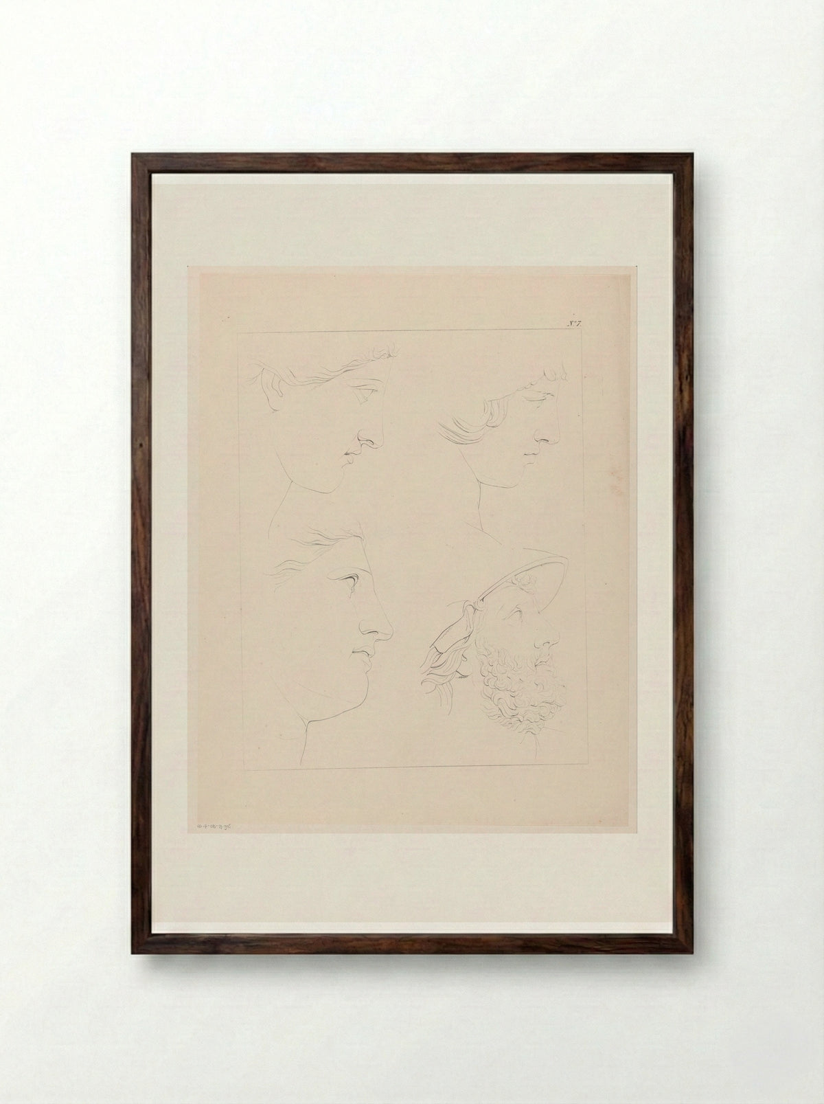 Vier gezichten van opzij - Jean Augustin Daiwaille - Framed Print Dark Wood