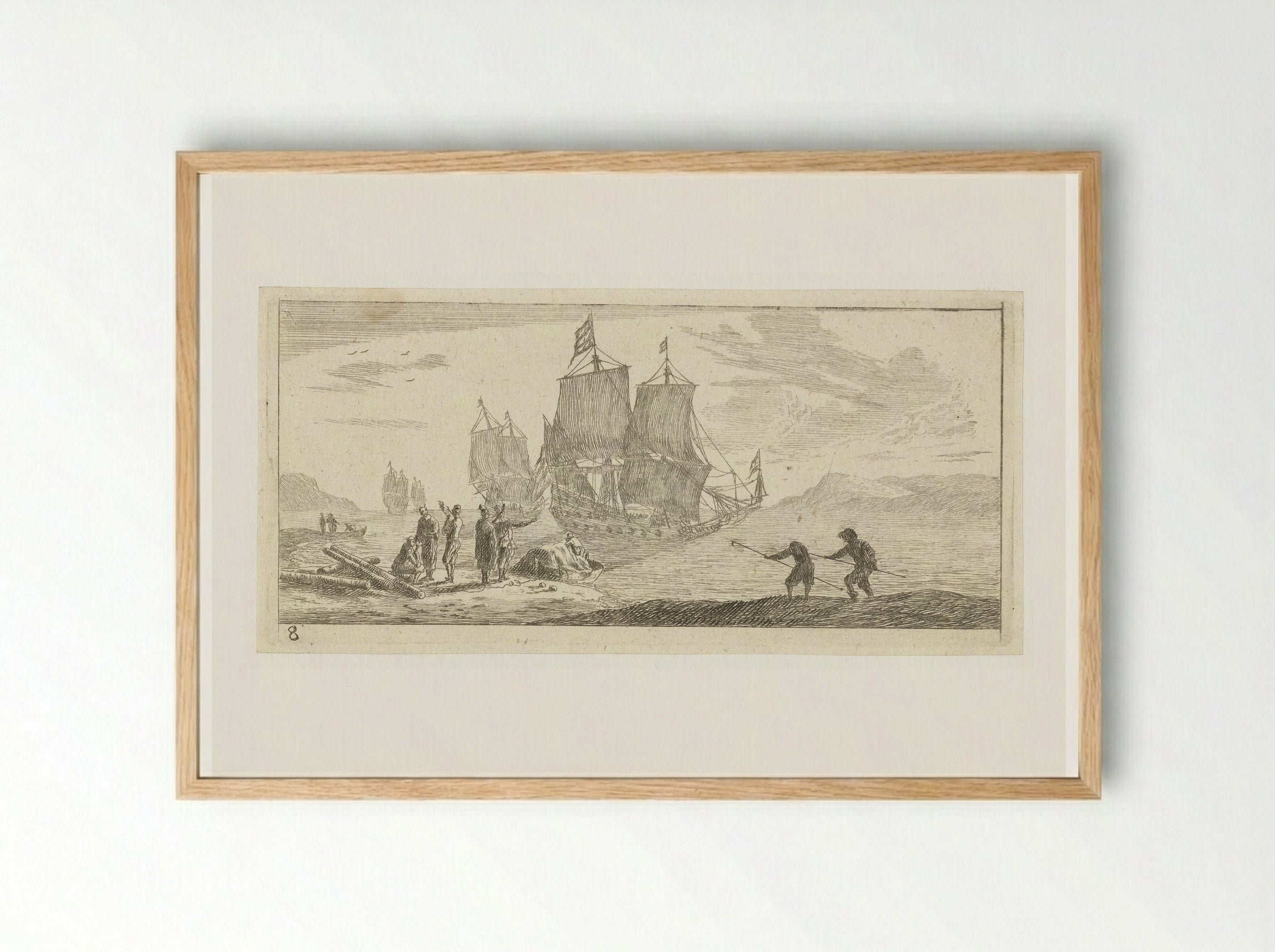 Vier grote zeilschepen in een baai - Reinier Nooms - Framed Print Wood