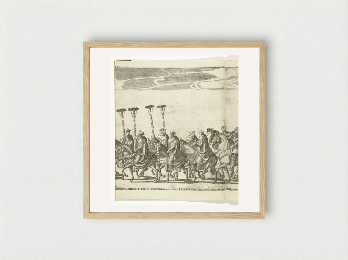 Vier kardinaalshoeden op stokken, plaat 10 - Nicolaas Hogenberg - Framed Print Wood