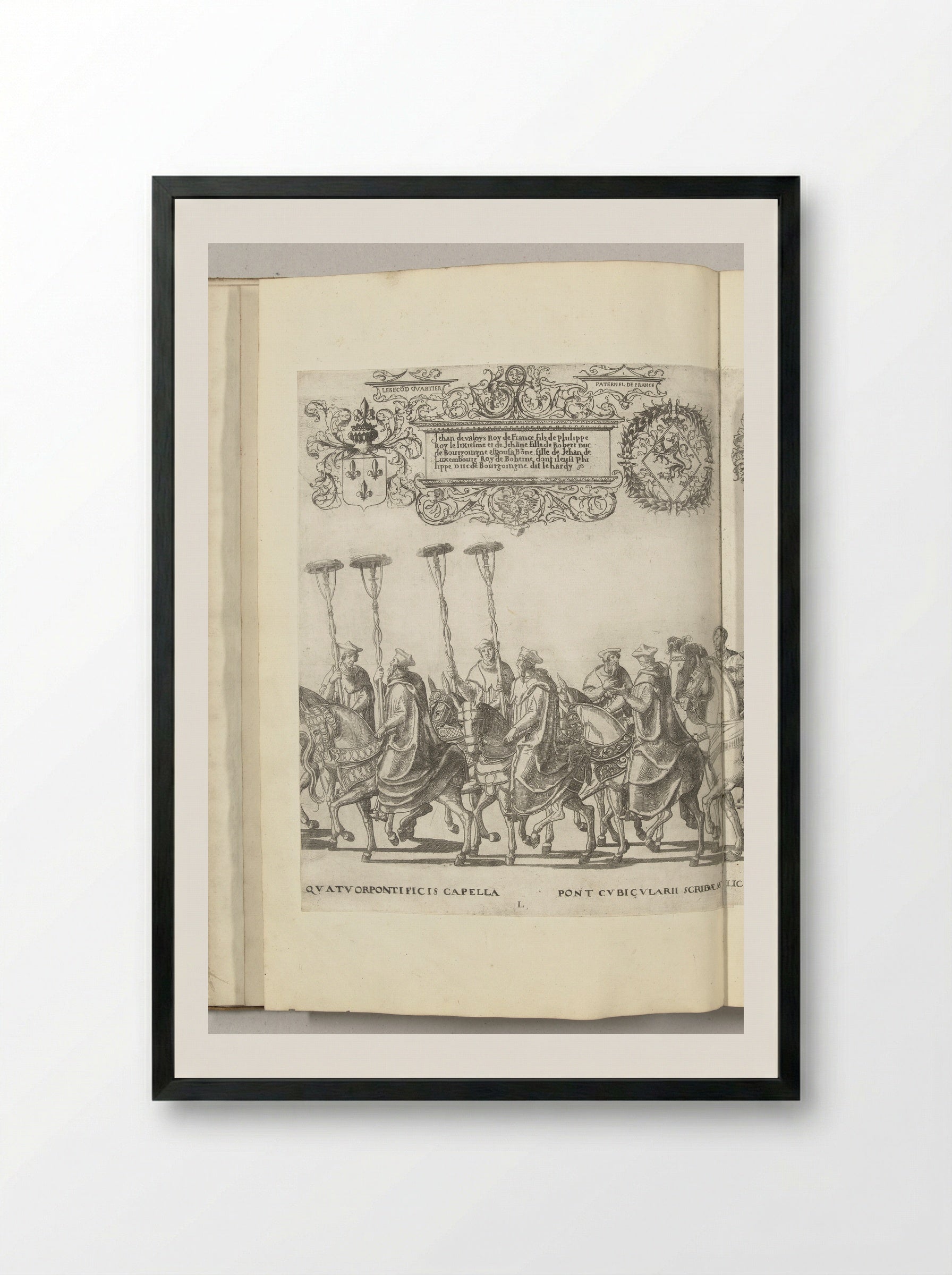 Vier kardinaalshoeden op stokken, plaat L - Nicolaas Hogenberg - Framed Print Black