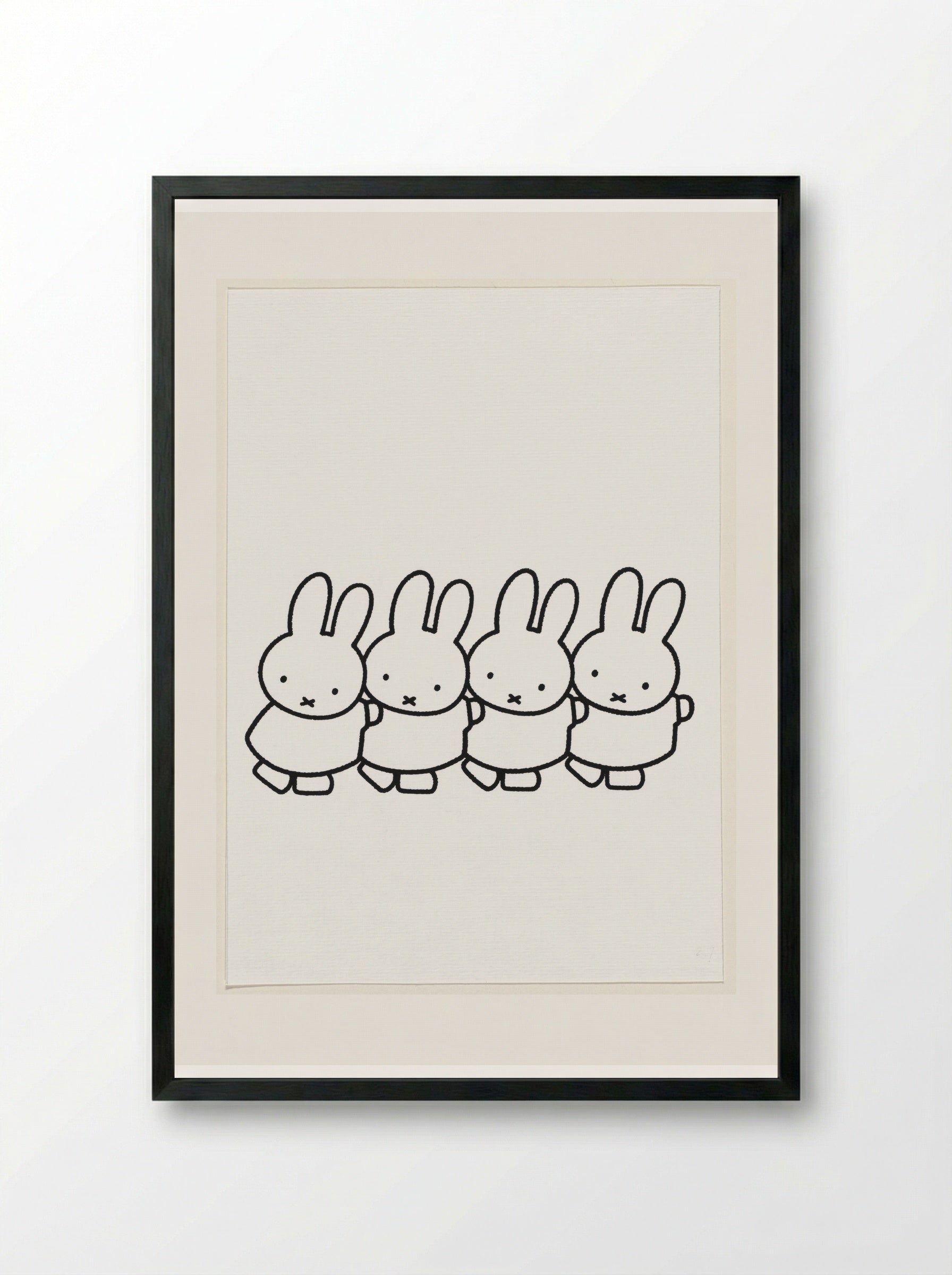 Vier konijnen die een treintje vormen - Dick Bruna - Framed Print Black