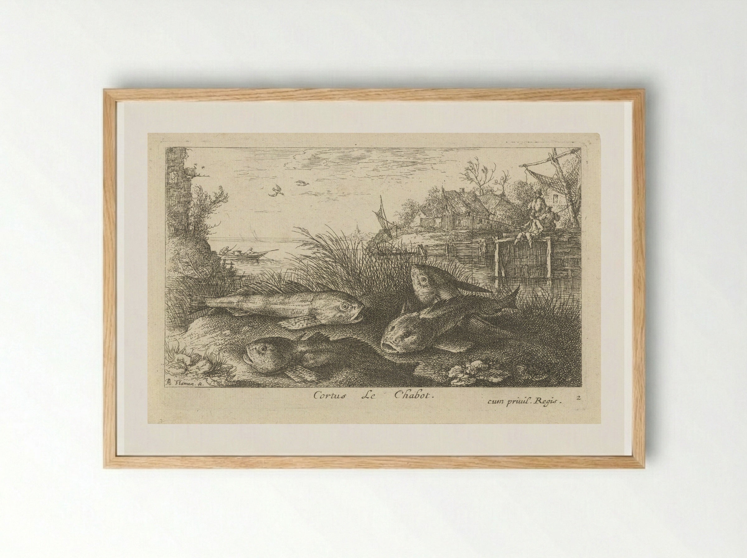 Vier kopvoornen op een rivieroever - Albert Flamen - Framed Print Wood
