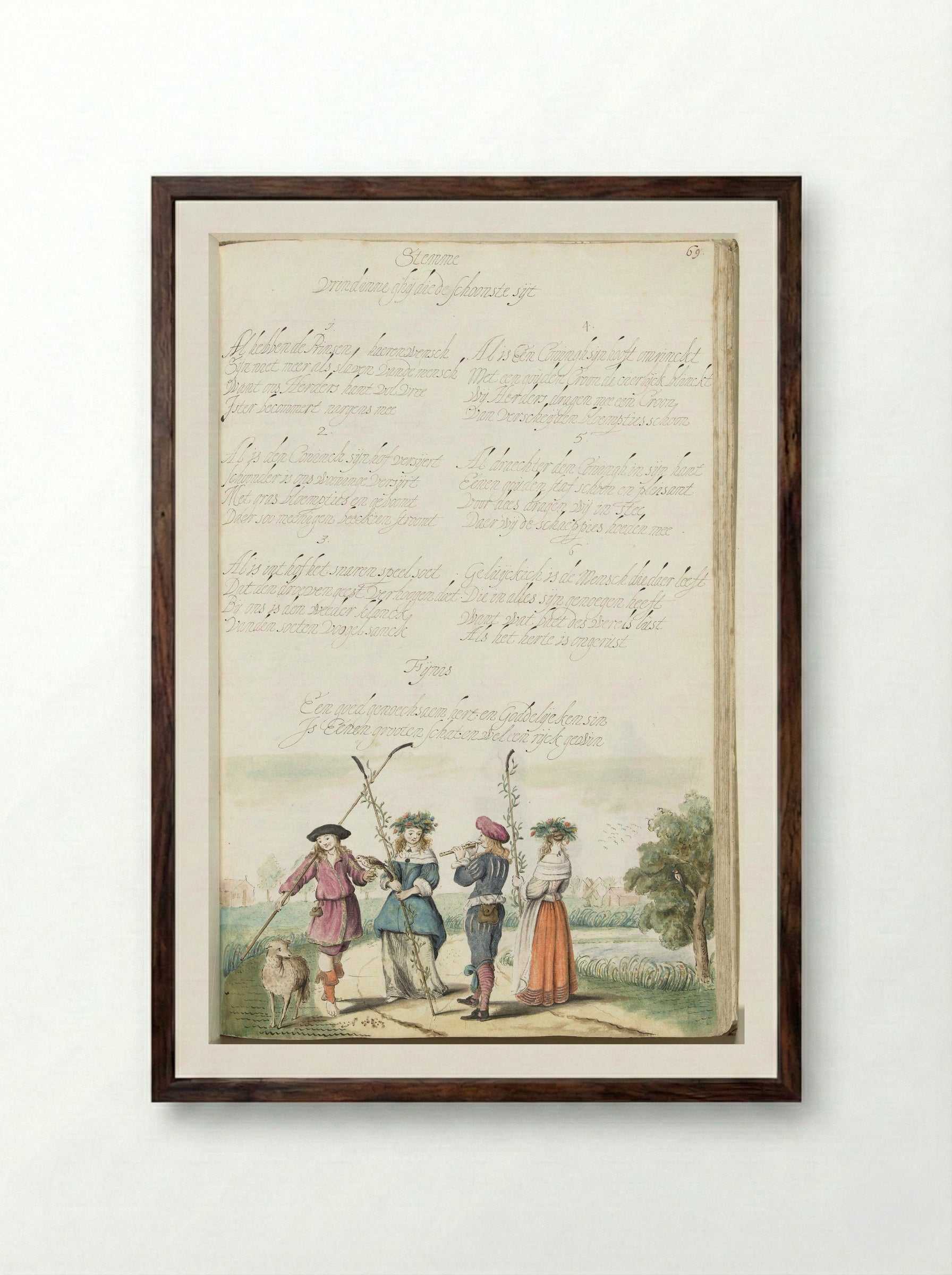Vier pastorale figuren in een landschap - Gesina ter Borch - Framed Print Dark Wood