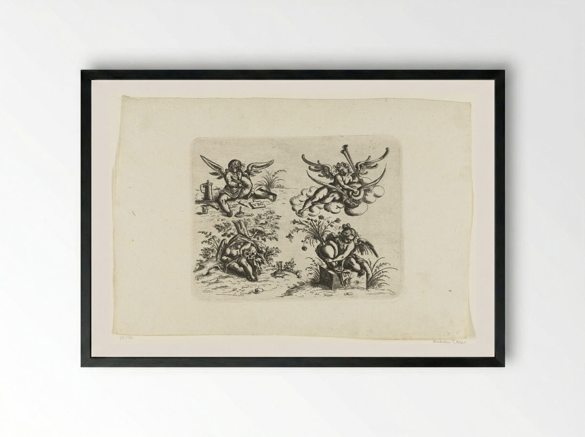 Vier putti - Christoph Jamnitzer - Framed Print Black