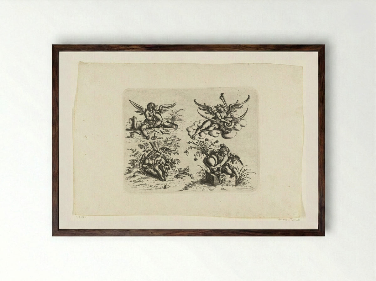 Vier putti - Christoph Jamnitzer - Framed Print Dark Wood