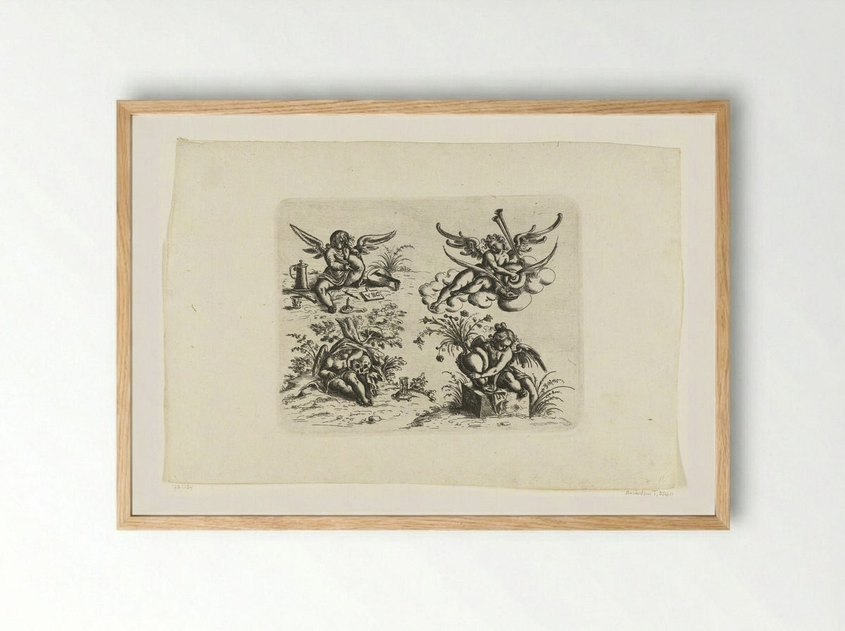 Vier putti - Christoph Jamnitzer - Framed Print Wood