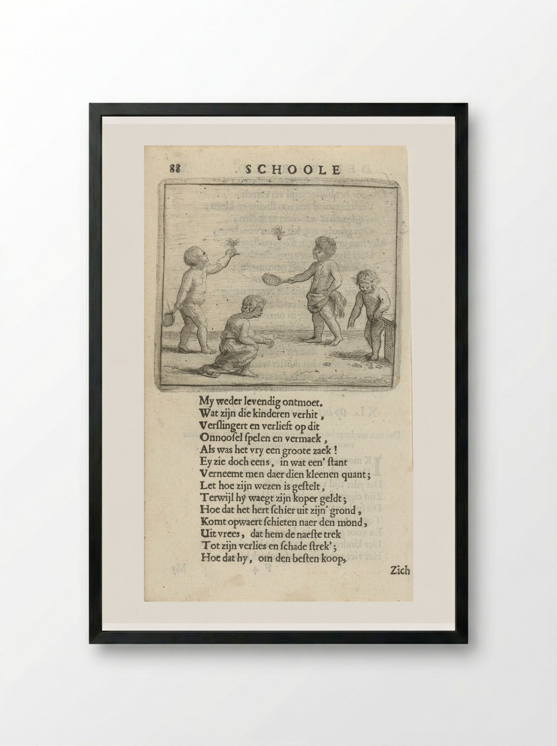Vier spelende kinderen (Four Children Playing) - Arnold Houbraken - Framed Print Black