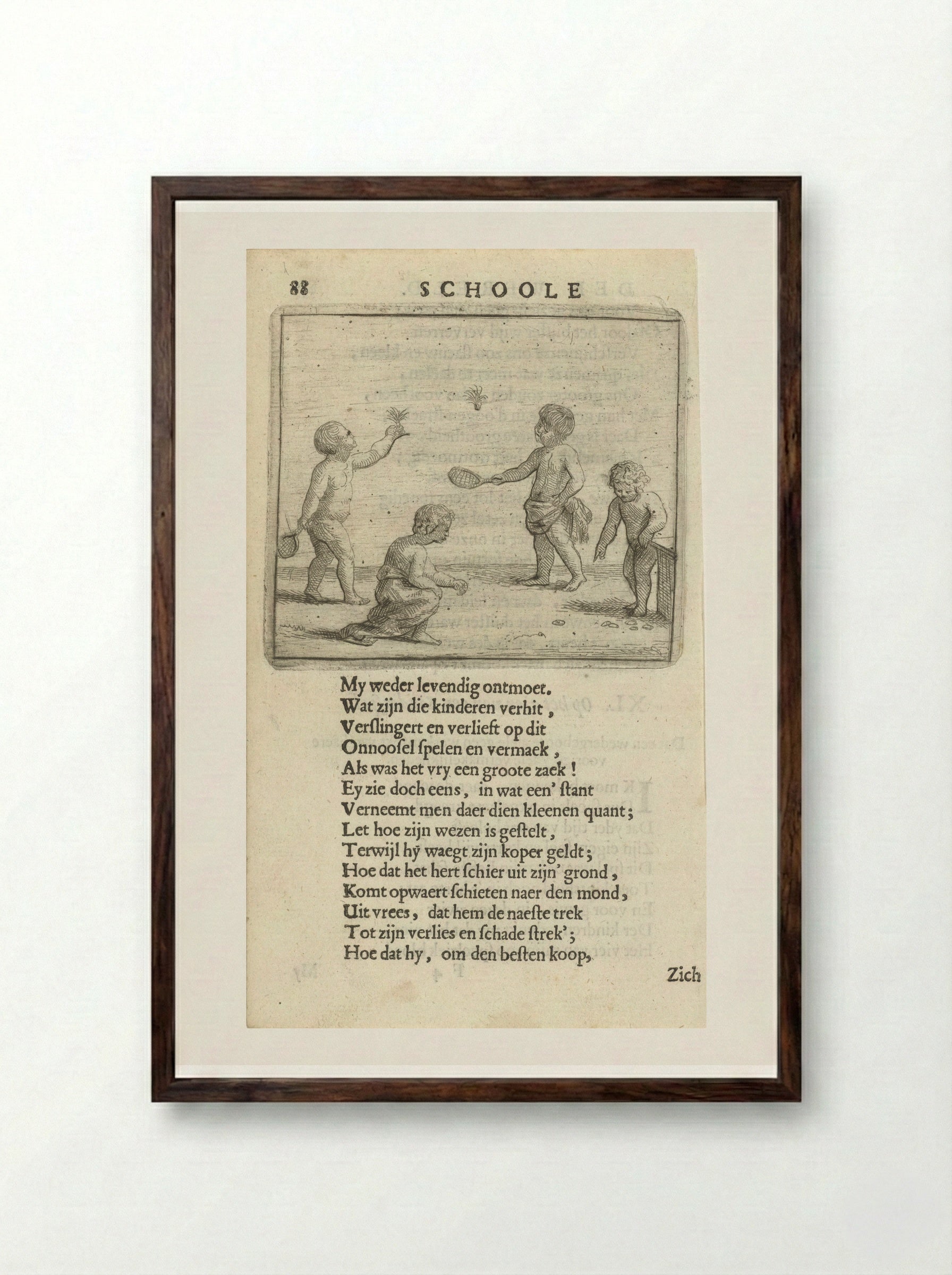 Vier spelende kinderen (Four Children Playing) - Arnold Houbraken - Framed Print Dark Wood
