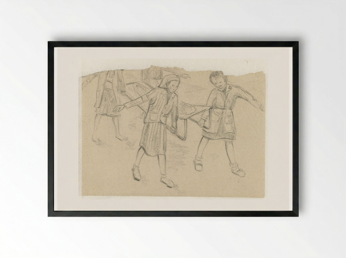 Vier vrouwen dragen een zieke weg - Aat Breur-Hibma - Framed Print Black