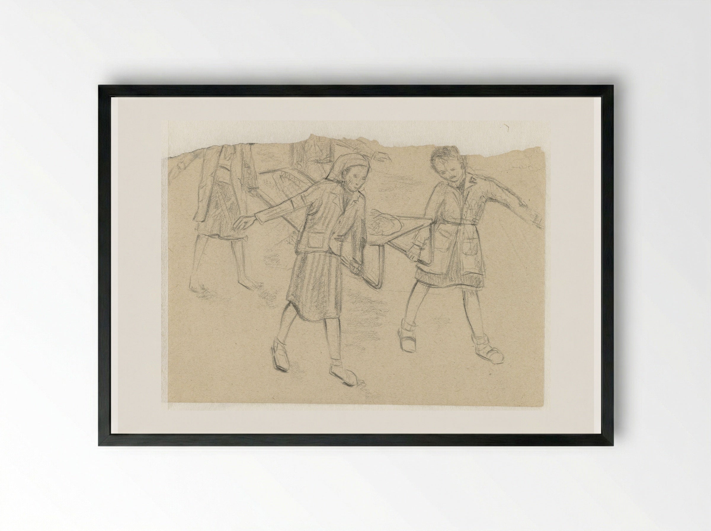 Vier vrouwen dragen een zieke weg - Aat Breur-Hibma - Framed Print Black