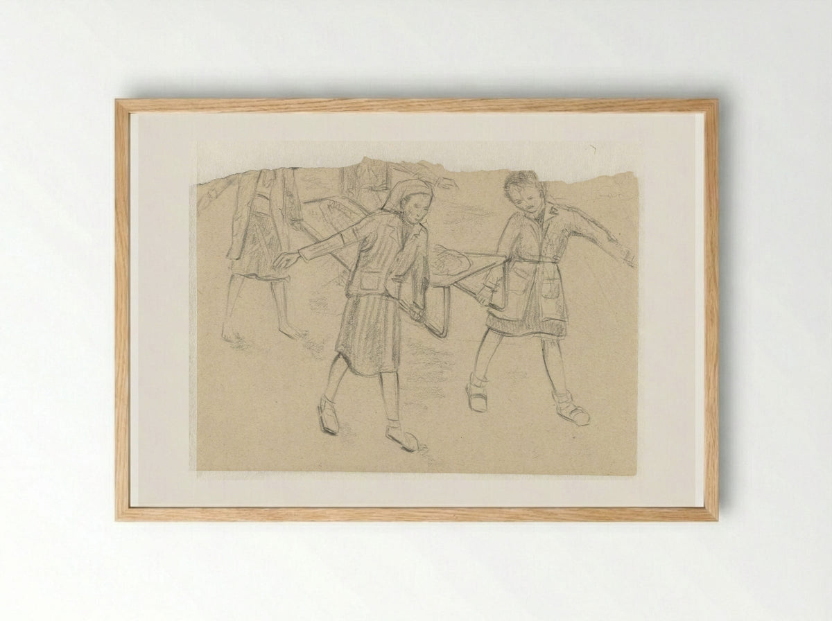 Vier vrouwen dragen een zieke weg - Aat Breur-Hibma - Framed Print Wood