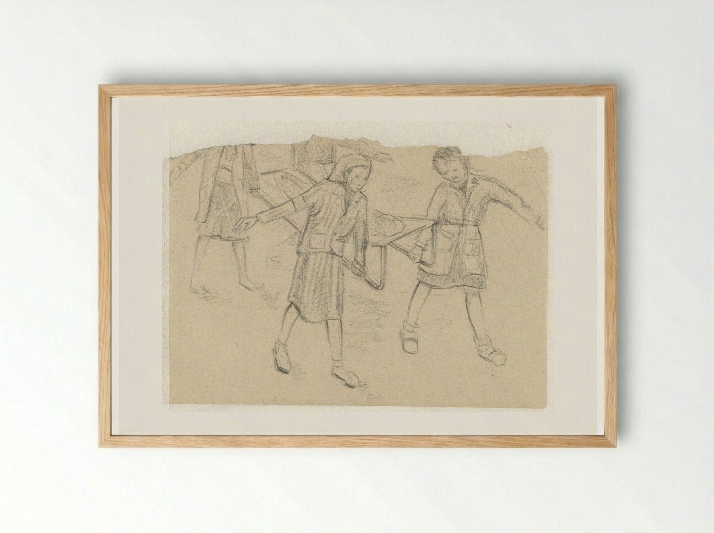 Vier vrouwen dragen een zieke weg - Aat Breur-Hibma - Framed Print Wood