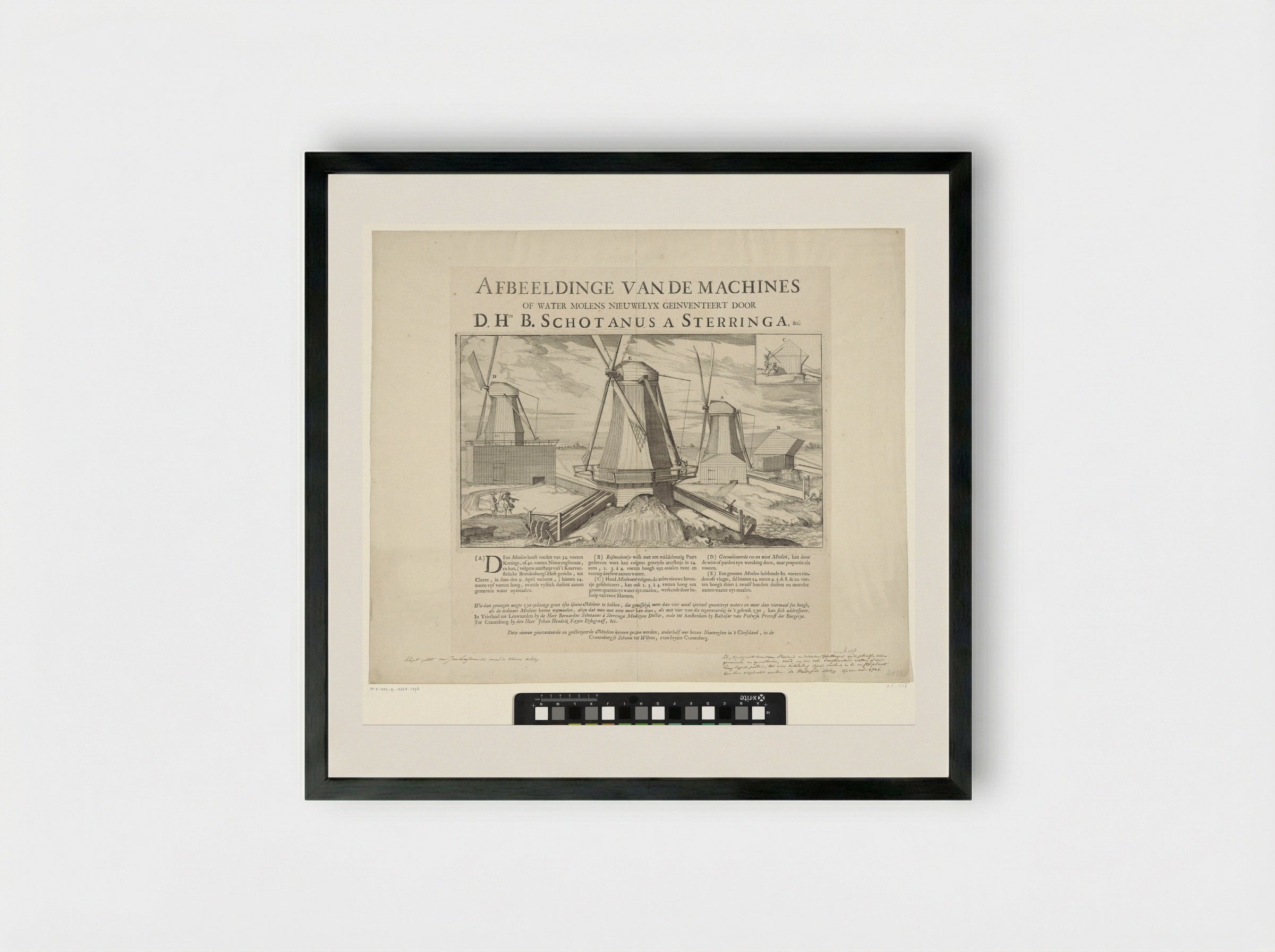 Vier watermolens te Kleef - Caspar Luyken - Framed Print Black