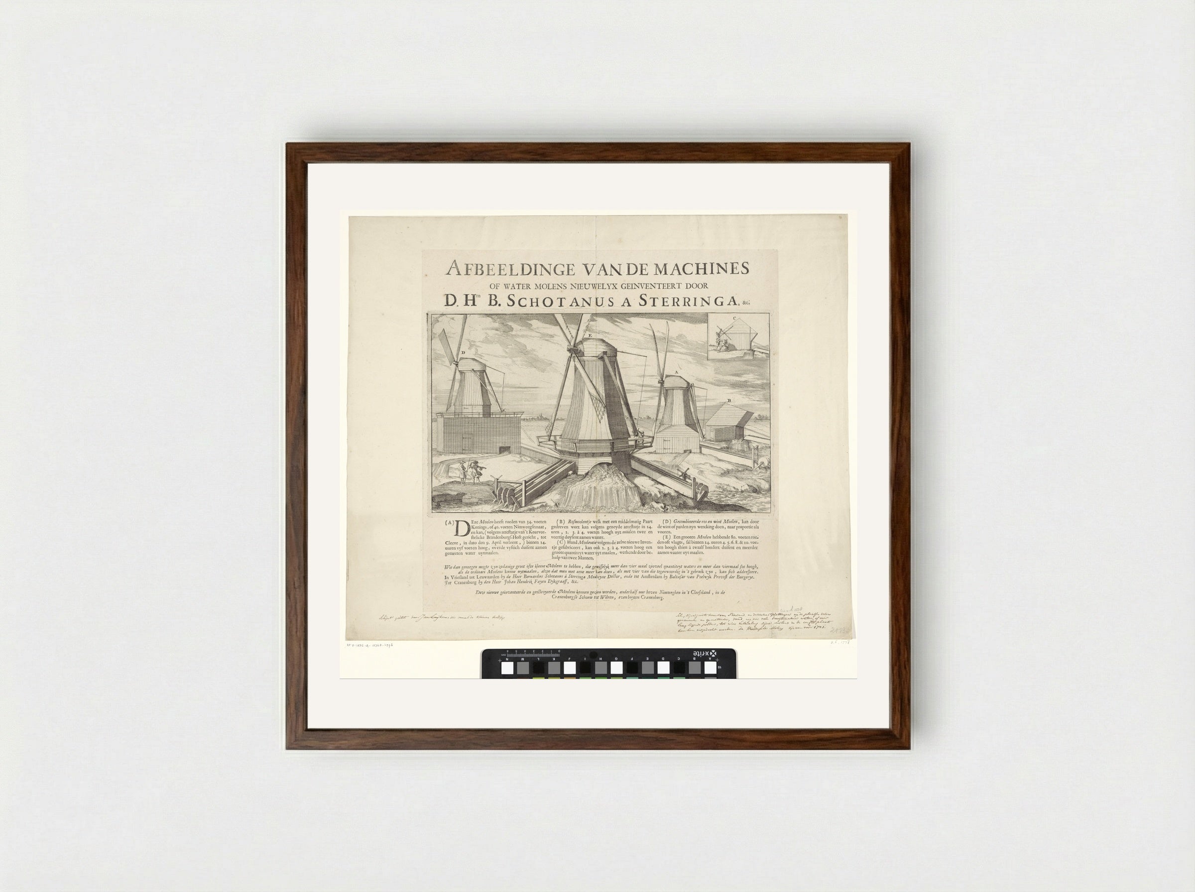 Vier watermolens te Kleef - Caspar Luyken - Framed Print Dark Wood