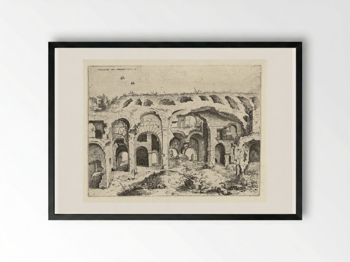 Vierde gezicht op het Colosseum te Rome - Hieronymus Cock - Framed Print Black