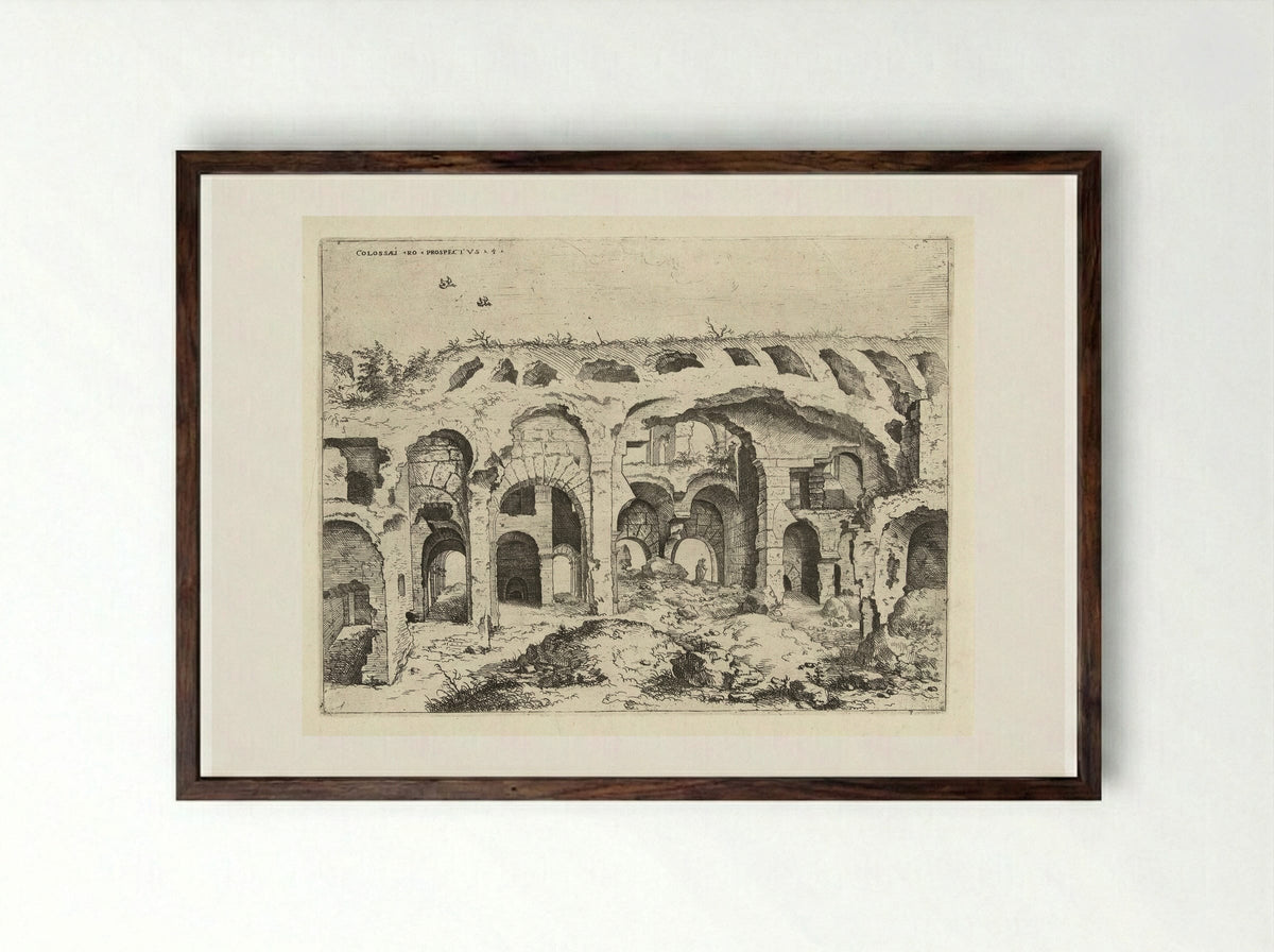 Vierde gezicht op het Colosseum te Rome - Hieronymus Cock - Framed Print Dark Wood