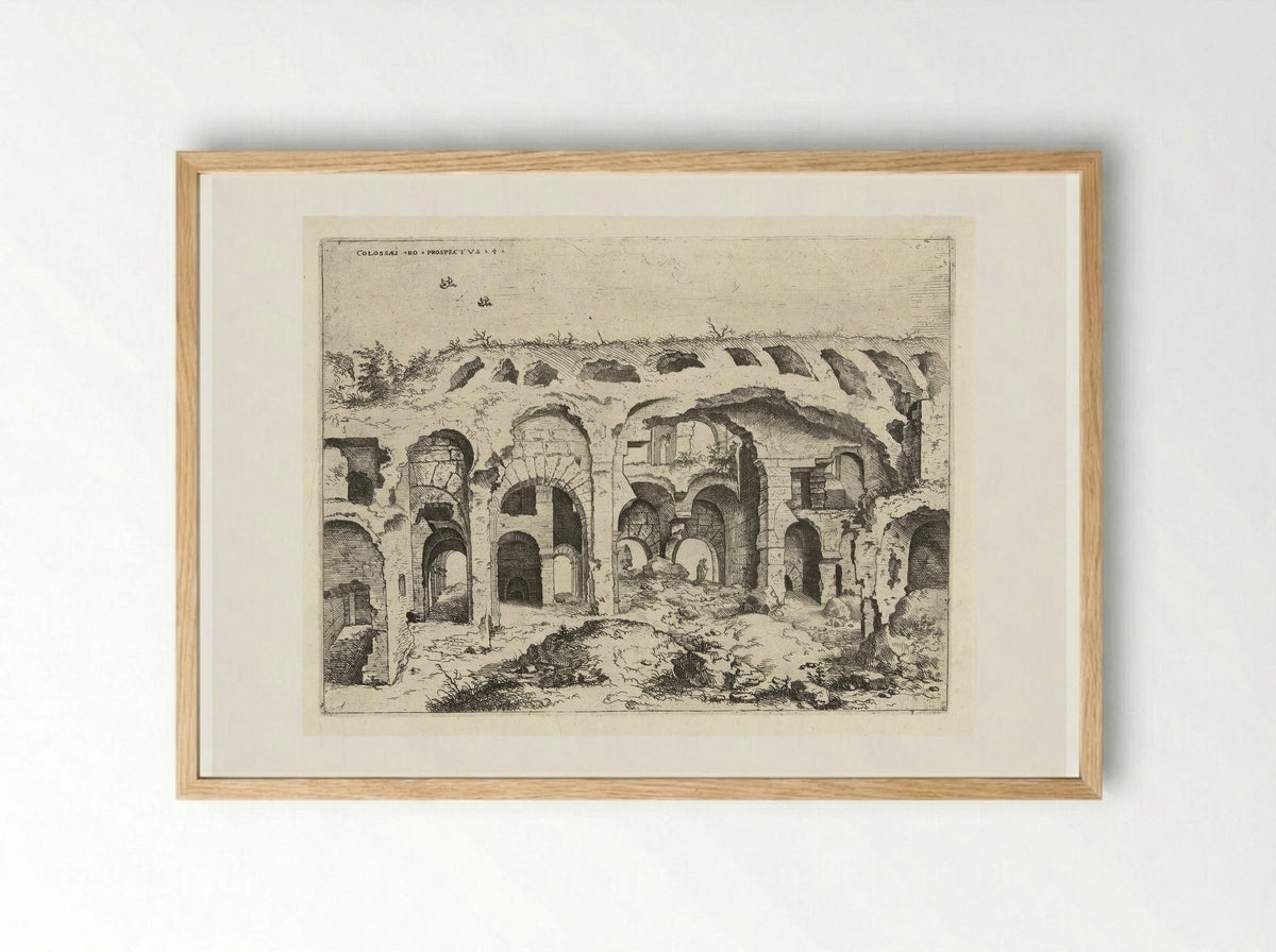 Vierde gezicht op het Colosseum te Rome - Hieronymus Cock - Framed Print Wood