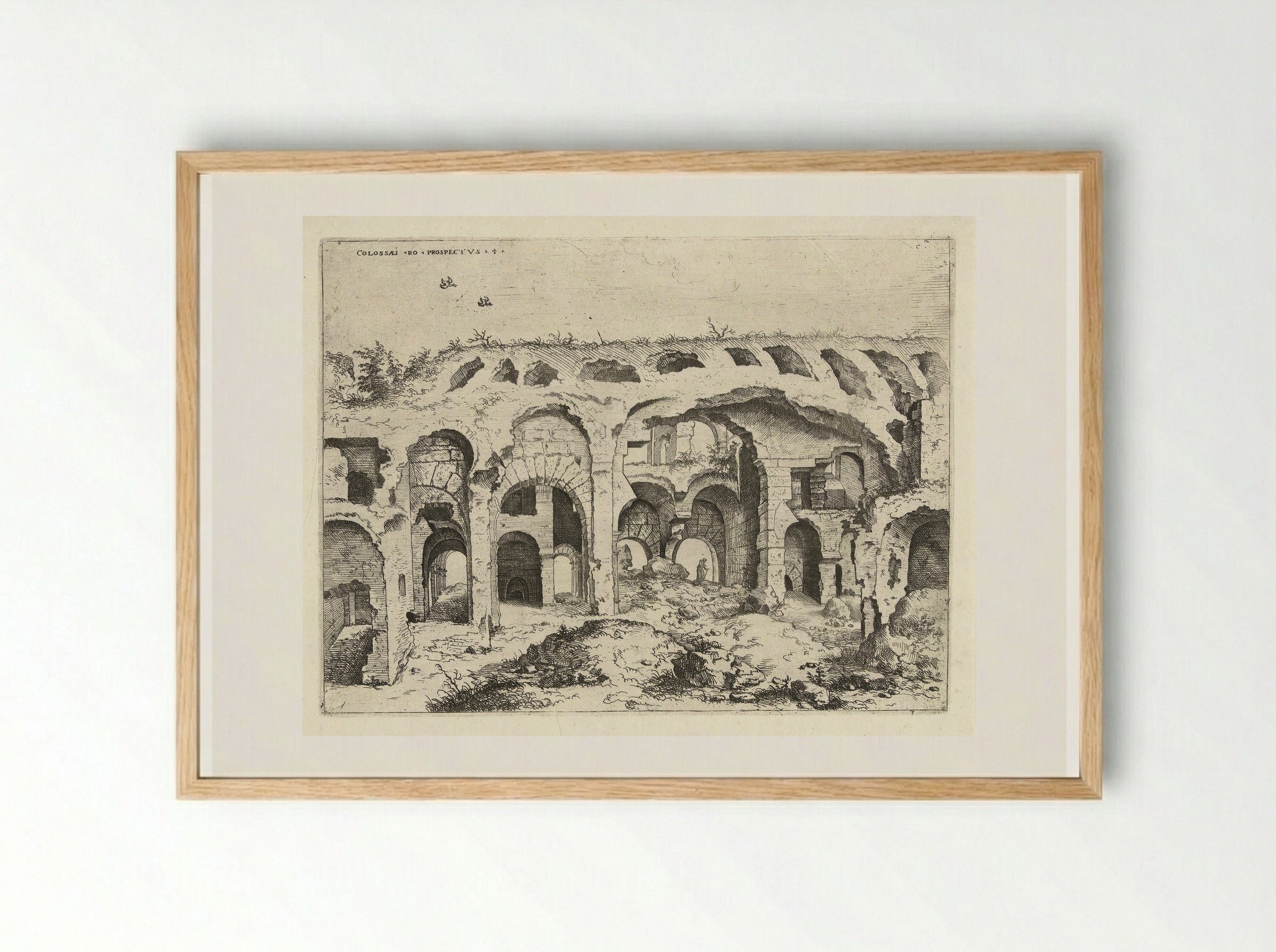 Vierde gezicht op het Colosseum te Rome - Hieronymus Cock - Framed Print Wood