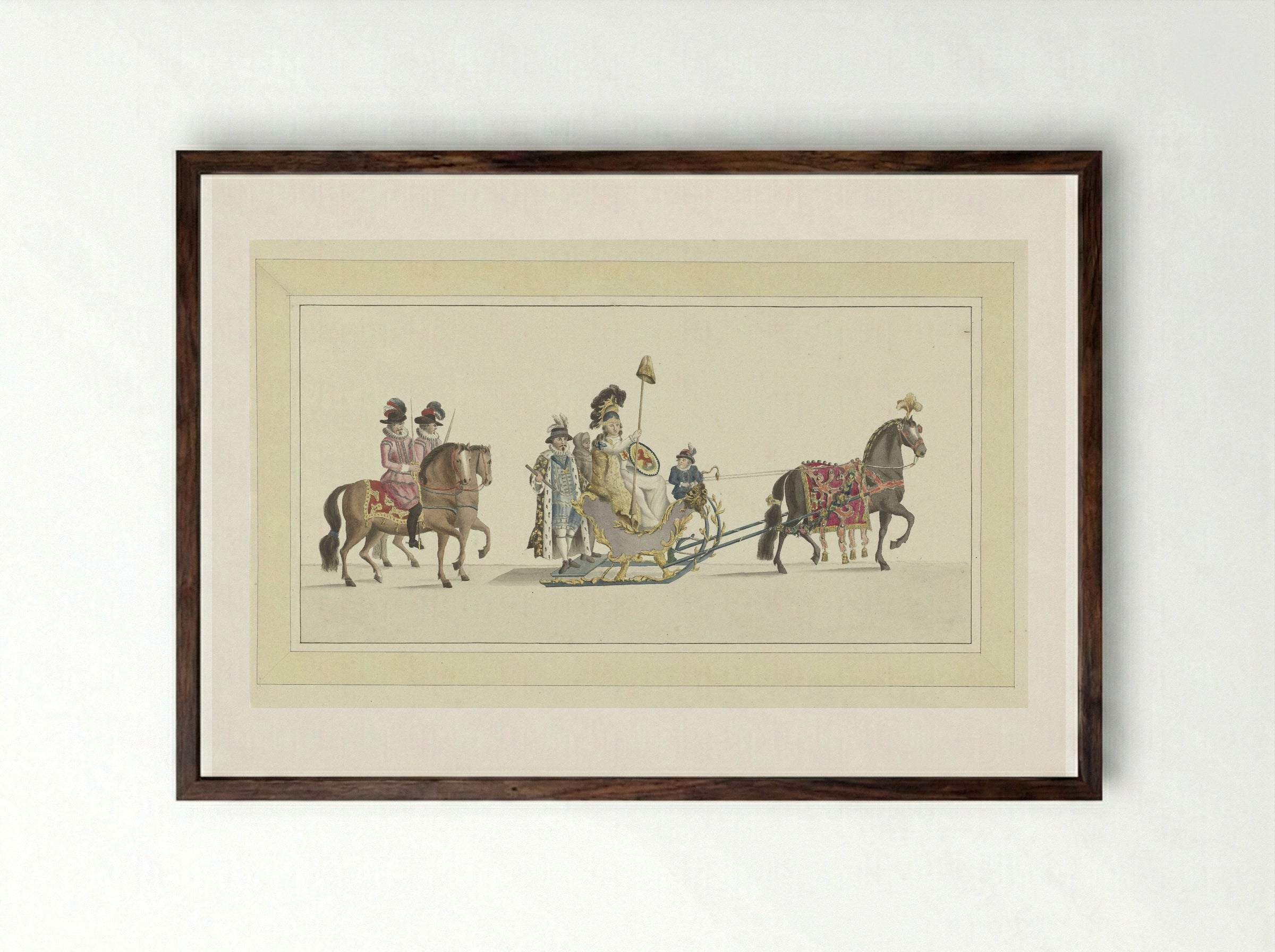Vierde slede (The Fourth Sleigh) - Abraham Delfos - Framed Print Dark Wood