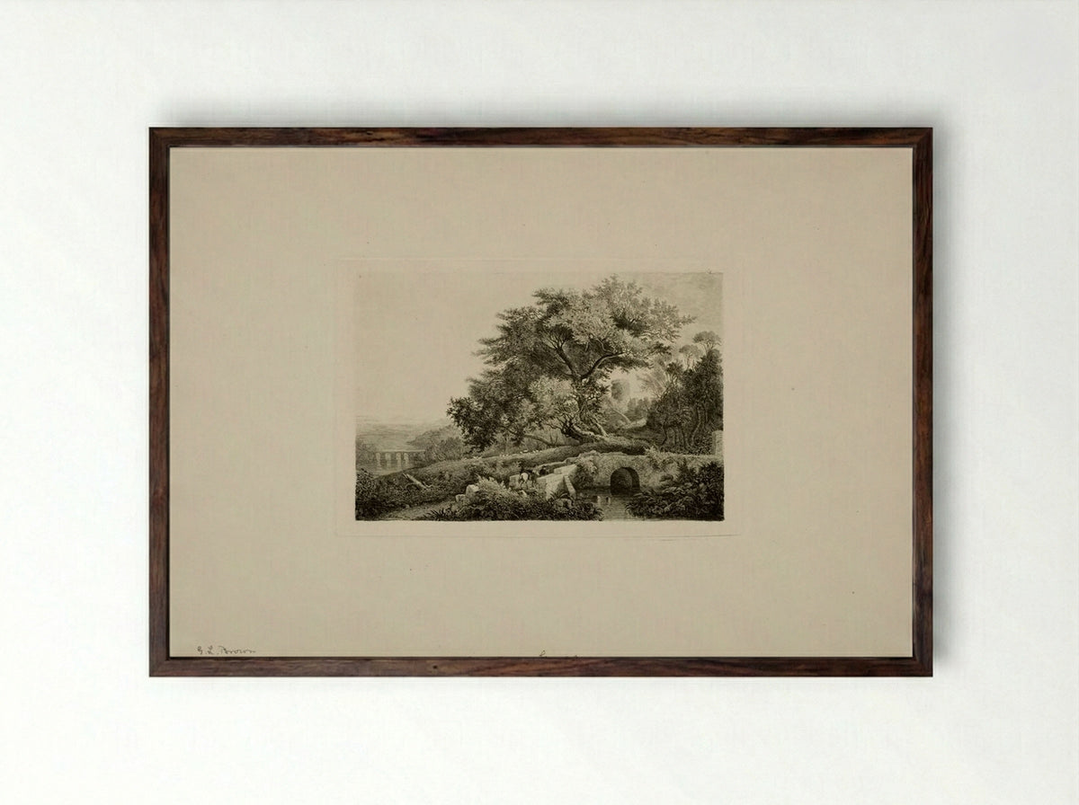View Near Genzano - George Loring Brown - Framed Print Dark Wood