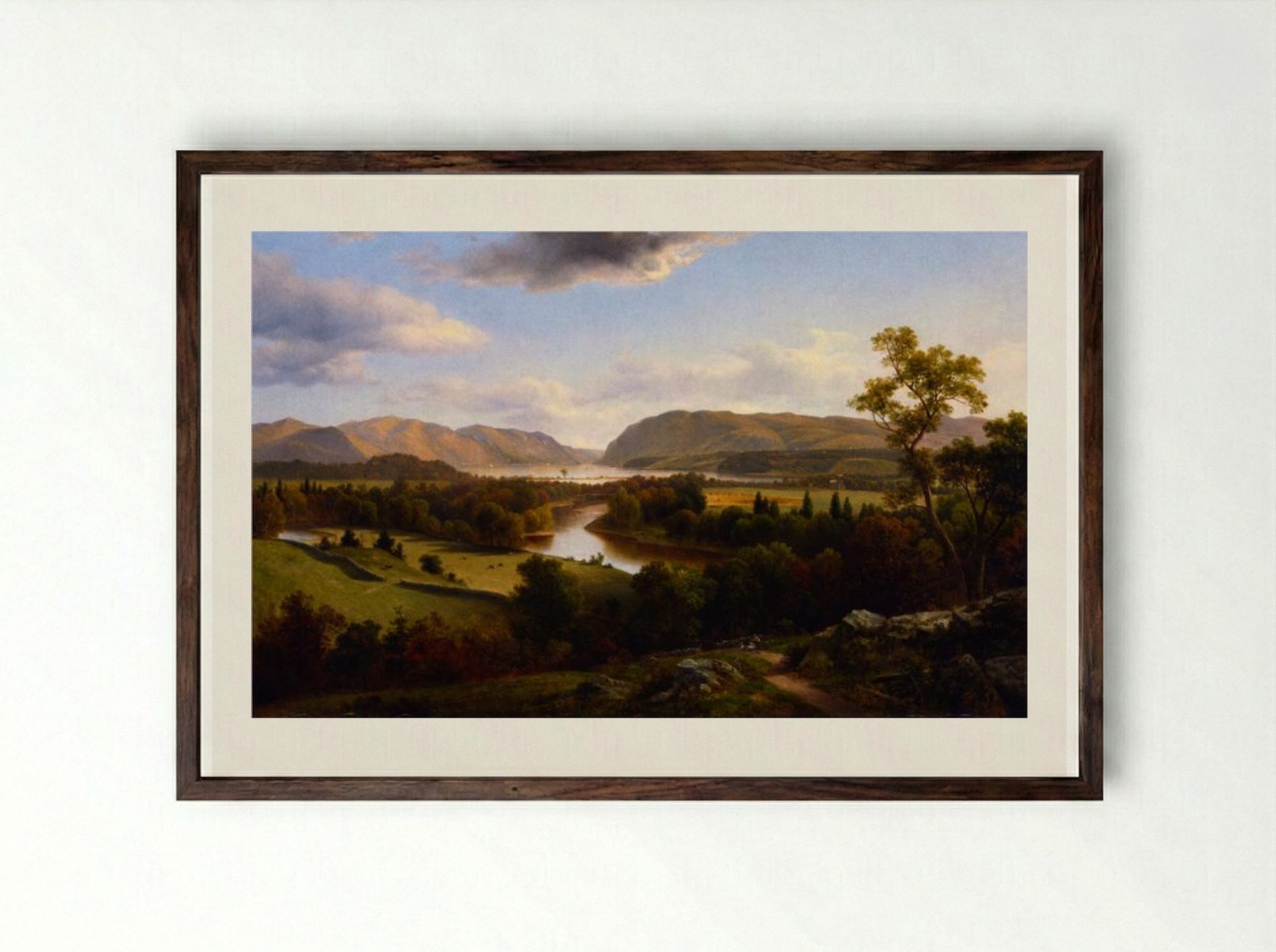 View from New Windsor, Hudson River - David Johnson - Framed Print Dark Wood