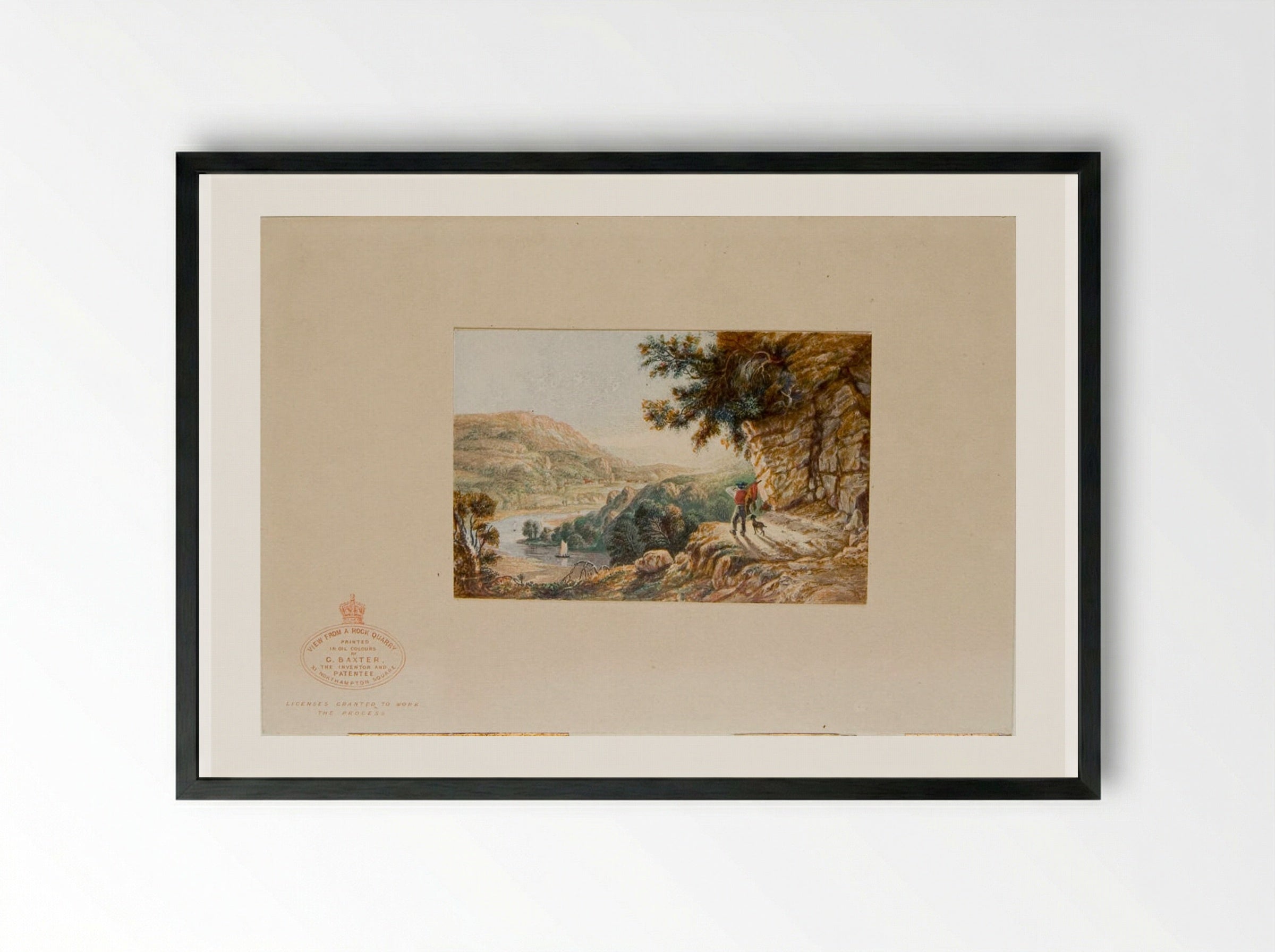 View from a Deserted Rock Quarry on the Wye - George Baxter - Framed Print Black