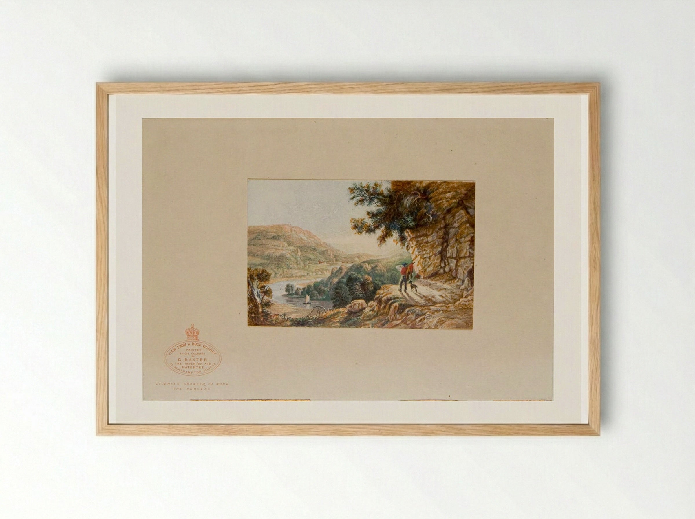 View from a Deserted Rock Quarry on the Wye - George Baxter - Framed Print Wood