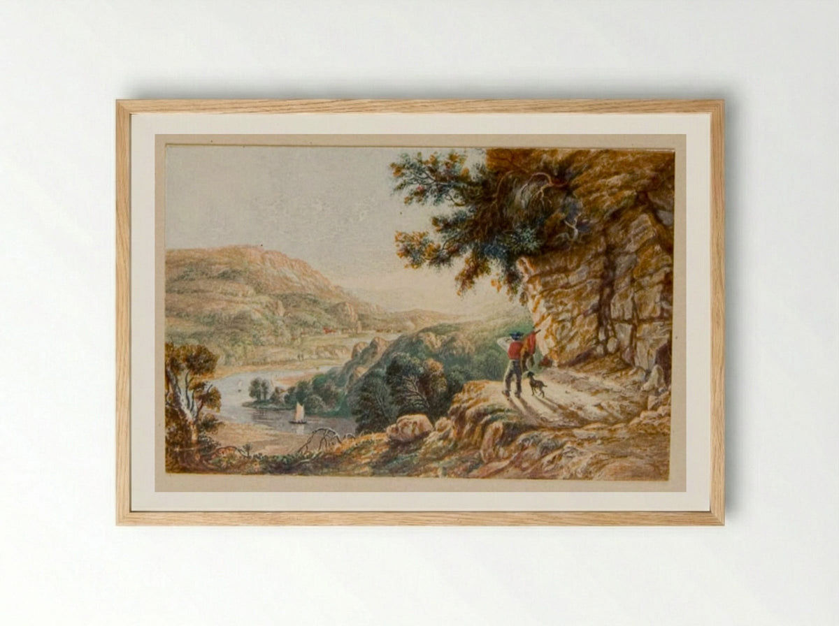 View from a Deserted Rock Quarry on the Wye - George Baxter - Framed Print Wood