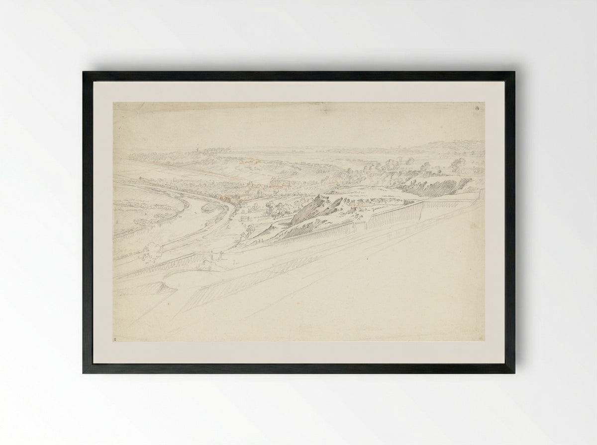 View from a High Terrace over a River Valley - Jacques André Portail - Framed Print Black