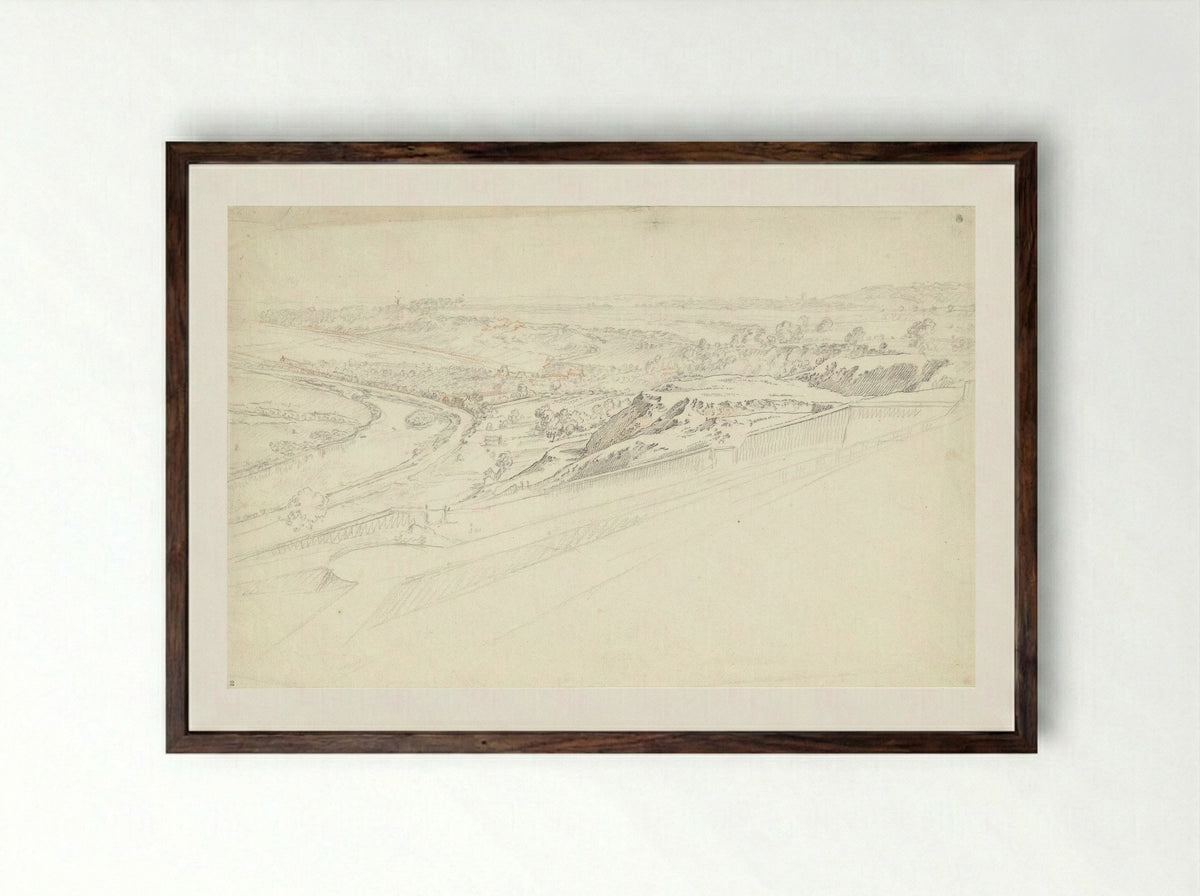 View from a High Terrace over a River Valley - Jacques André Portail - Framed Print Dark Wood