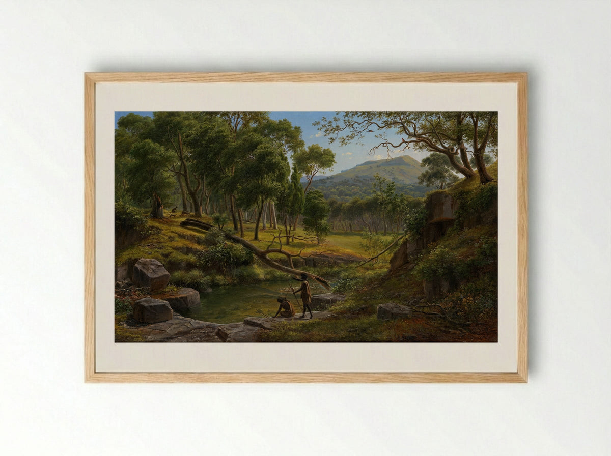View from the Bald Hills between Ballarat and Creswick Creek, to the west Pyrenees and Lake Burrambeet - Eugene von Guerard - Framed Print Wood