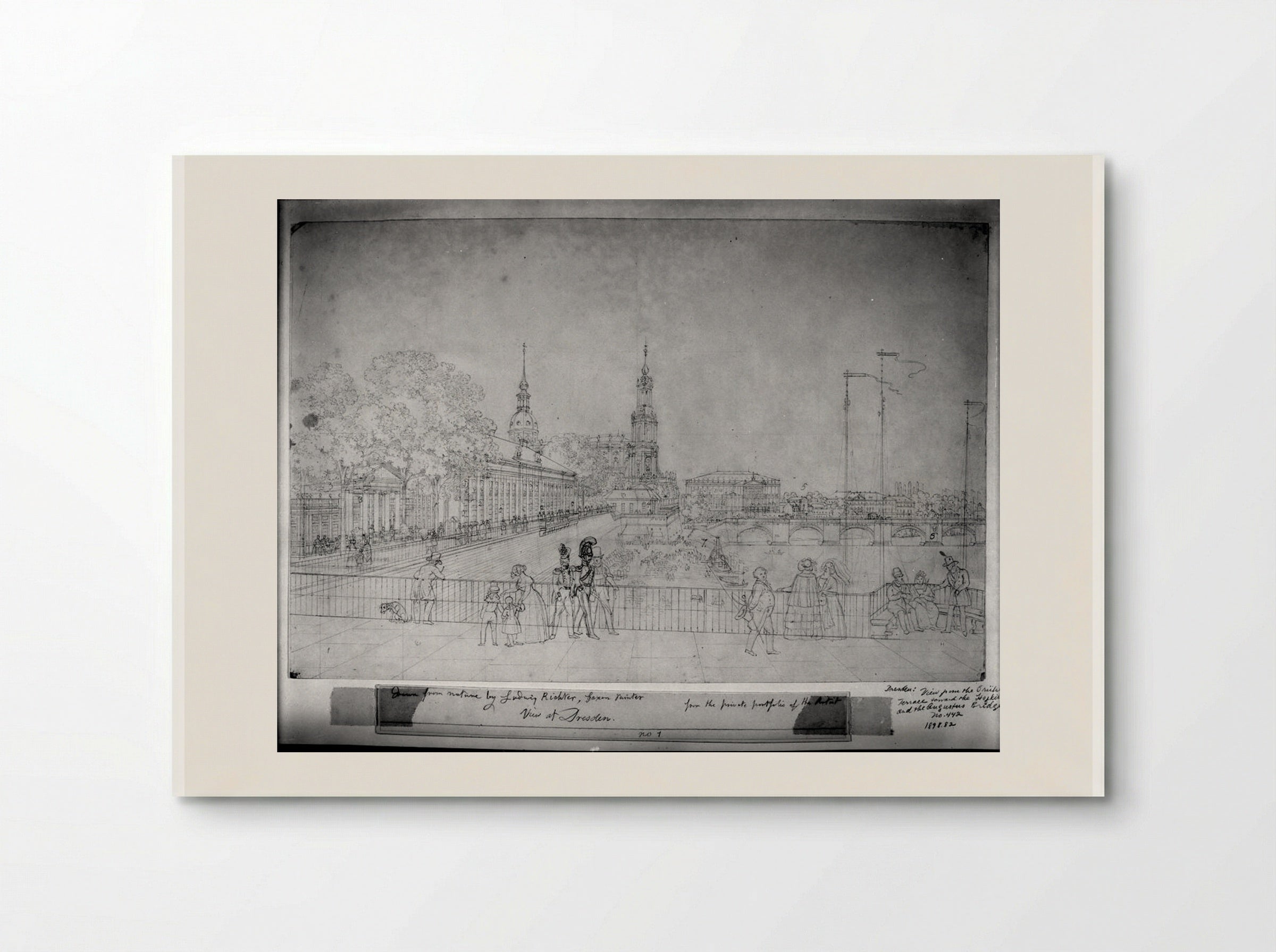 View from the Brühl Terrace toward the Hofkirche and the Augustus Bridge, Dresden - Adrian Ludwig Richter - Poster