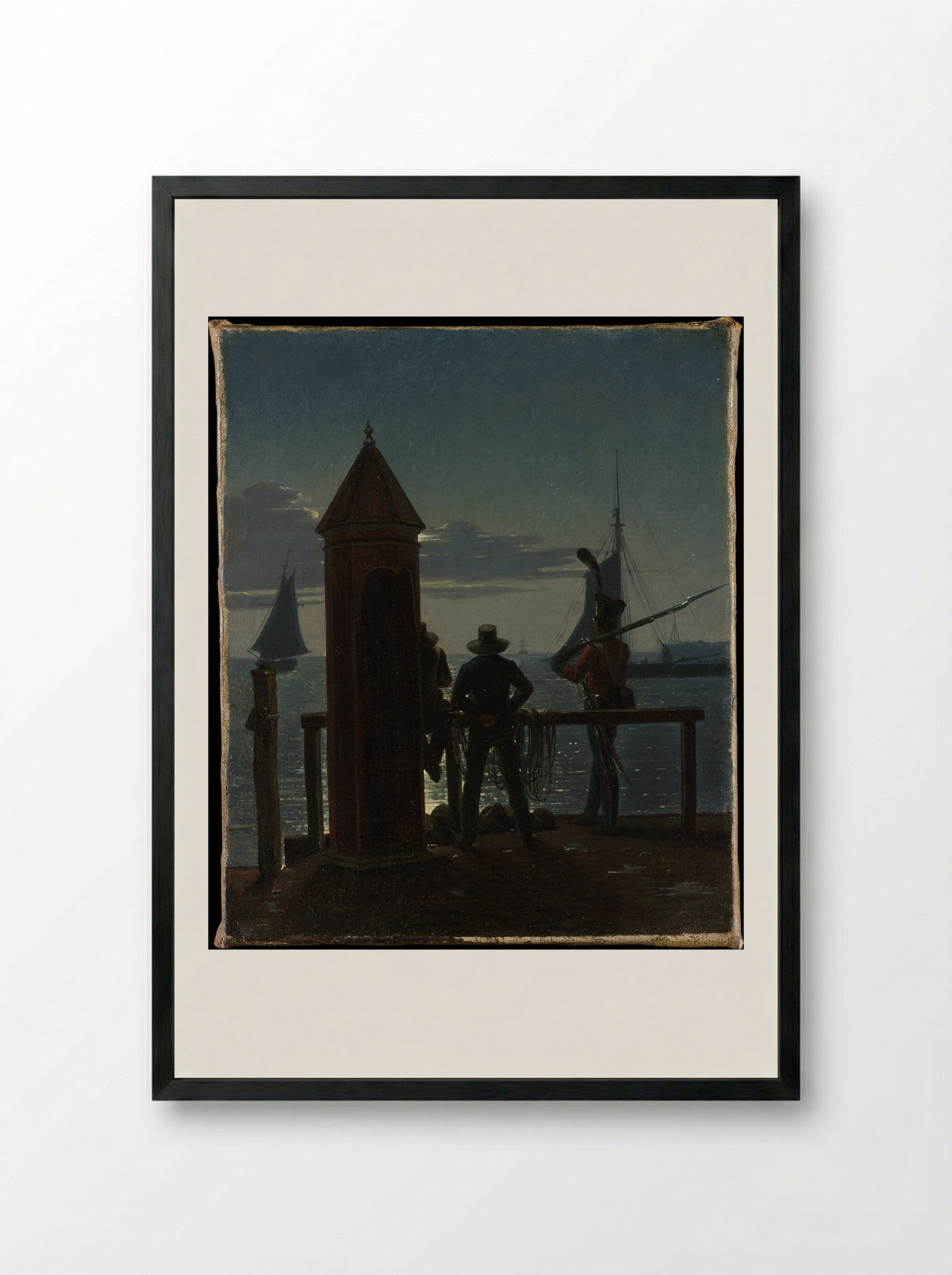 View from the Citadel Ramparts in Copenhagen by Moonlight - Martinus Rørbye - Framed Print Black