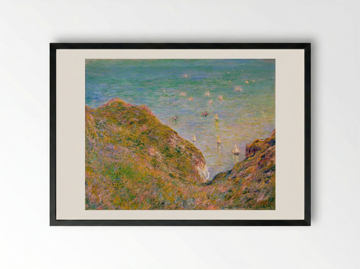 View from the Cliff at Pourville, Bright Weather - Claude Monet - Framed Print Black