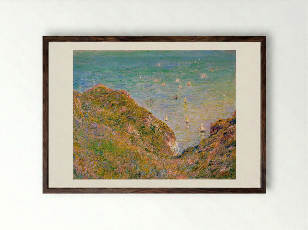 View from the Cliff at Pourville, Bright Weather - Claude Monet - Framed Print Dark Wood