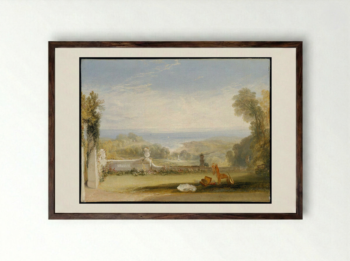 View from the Terrace of a Villa at Niton, Isle of Wight - J.M.W. Turner - Framed Print Dark Wood