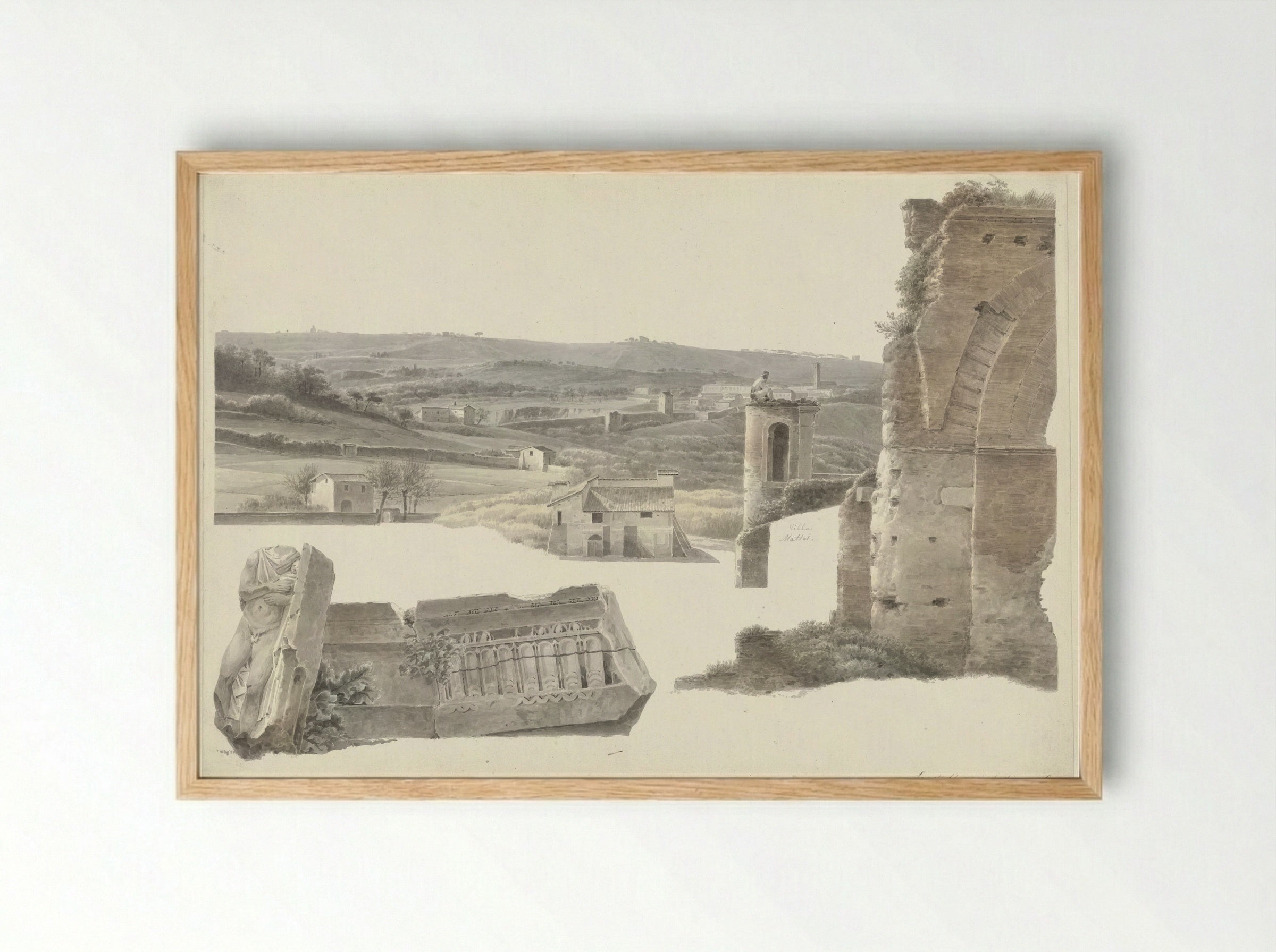 View from the Villa Mattei (now Villa Celimontana) in Rome - Josephus Augustus Knip - Framed Print Wood