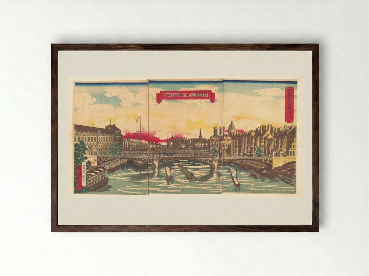 View in London, the Prosperity of Countries: London, England - Utagawa Yoshimori - Framed Print Dark Wood