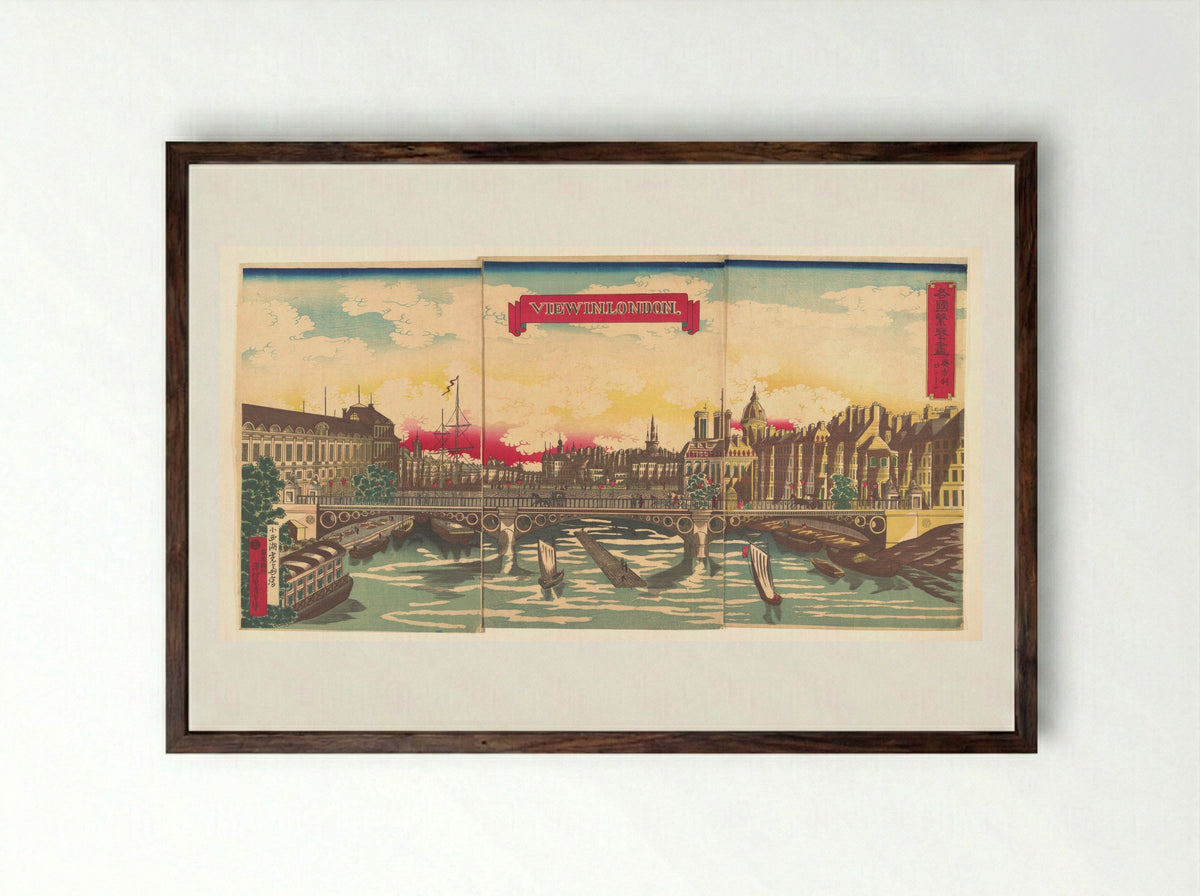 View in London, the Prosperity of Countries: London, England - Utagawa Yoshimori - Framed Print Dark Wood
