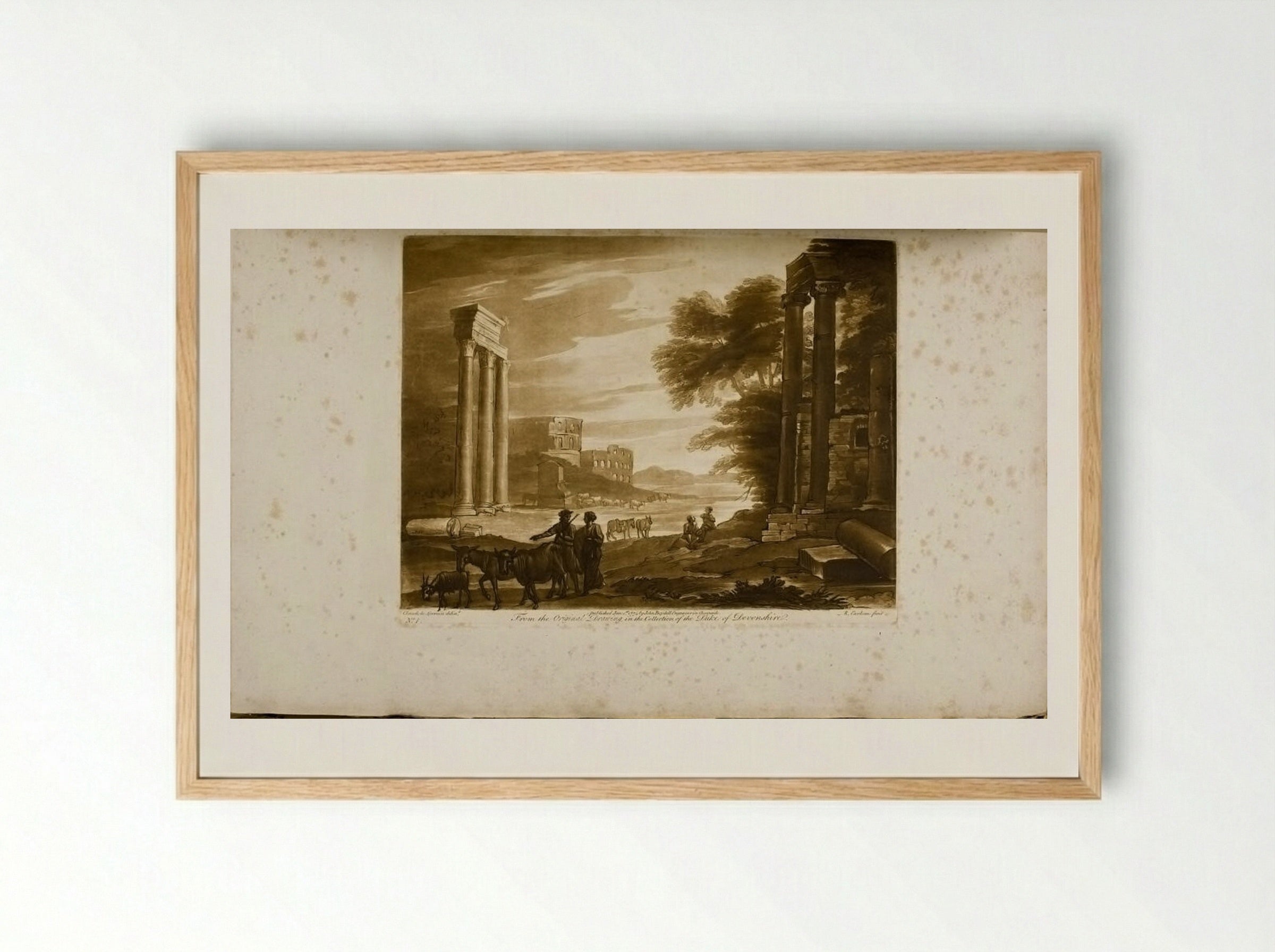 View in Rome, with Three Columns of Jupiter Stator and the Colosseum - Richard Earlom - Framed Print Wood