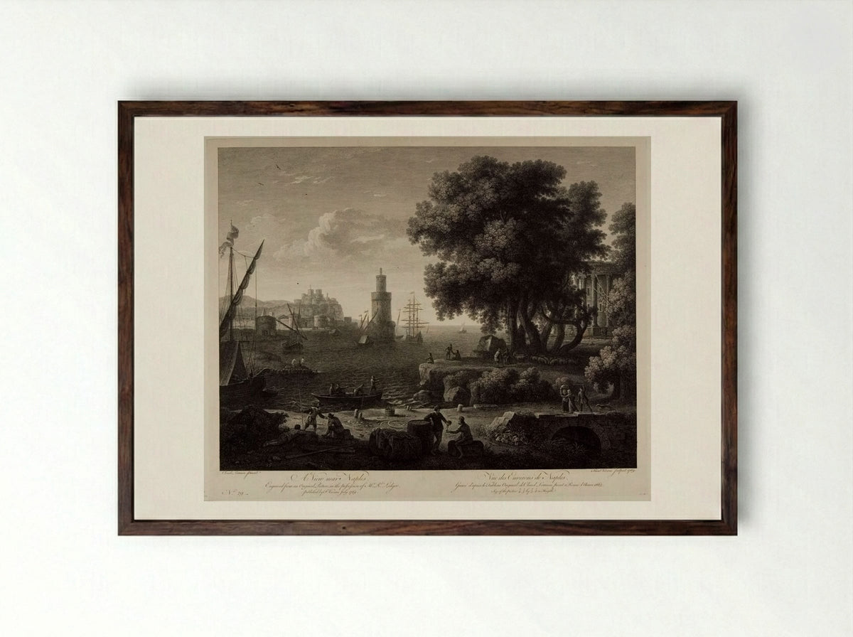 View near Naples - François Vivares - Framed Print Dark Wood